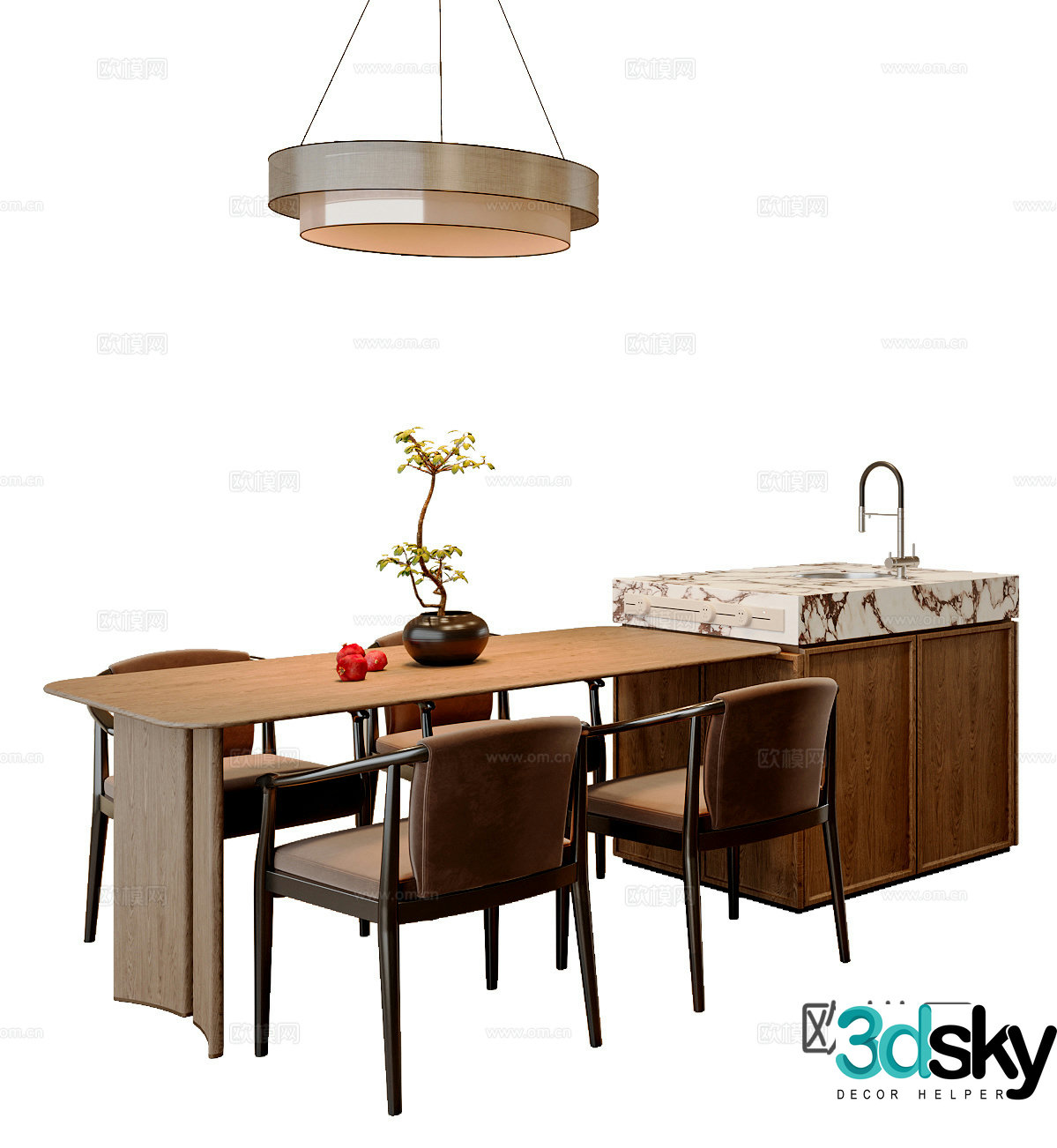 New Chinese Table Chair Island 3D Model