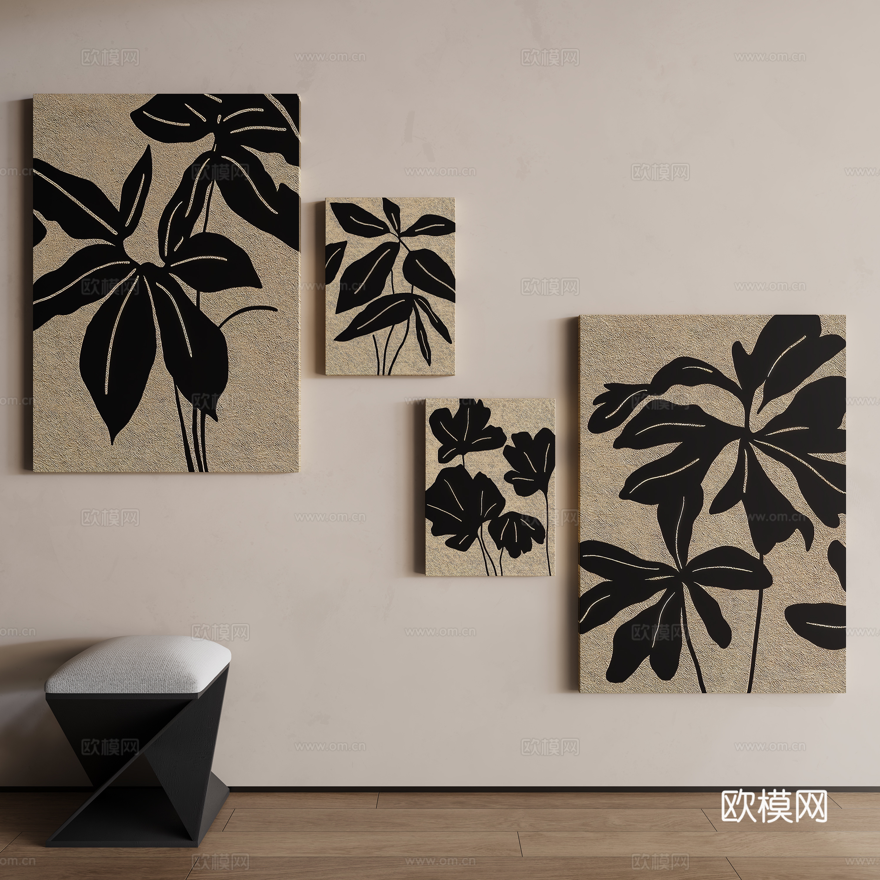 Modern texture painting decorative painting 3d model