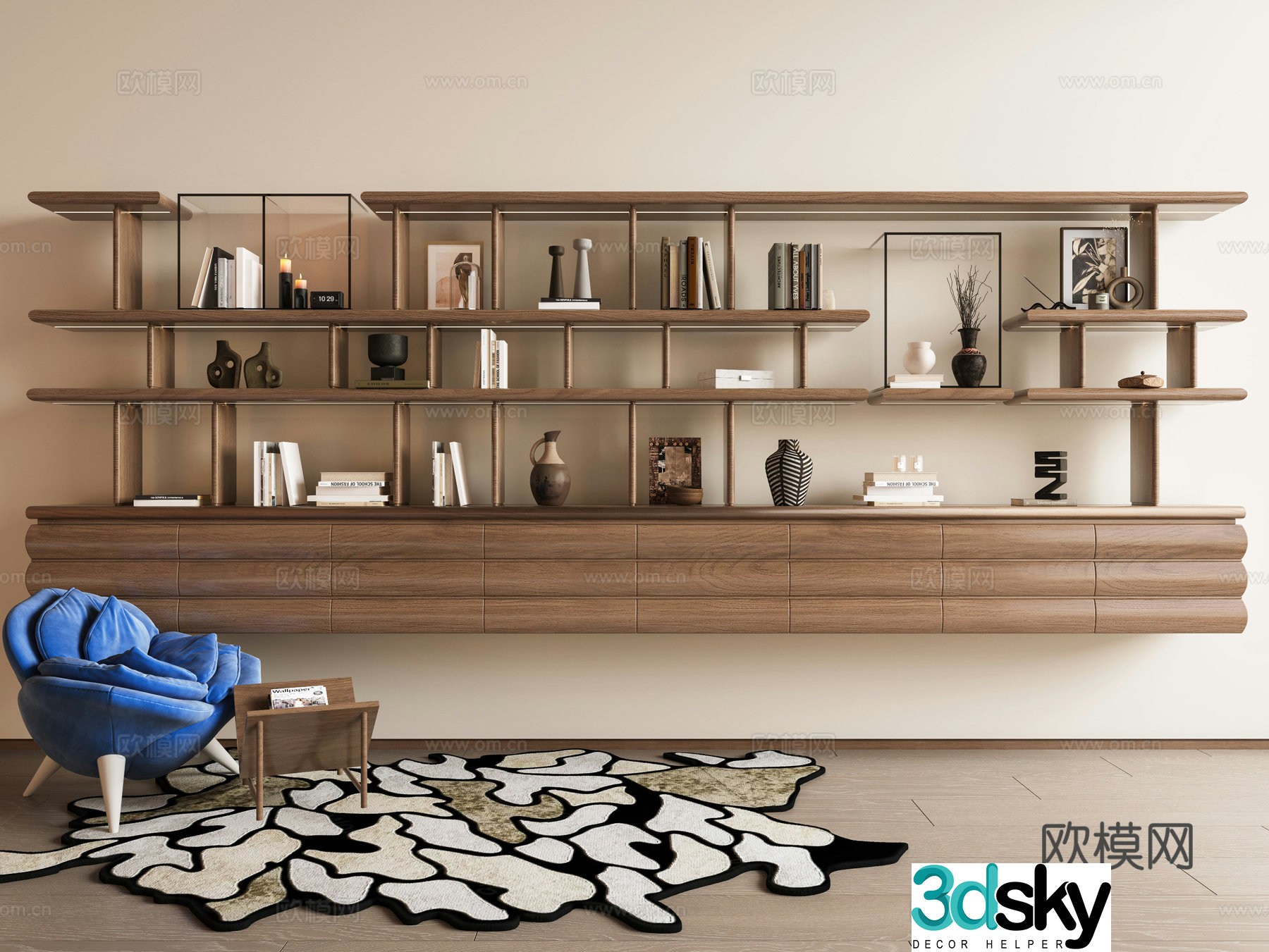 Middle-aged bookcase bookshelf hanging cabinet 3d model