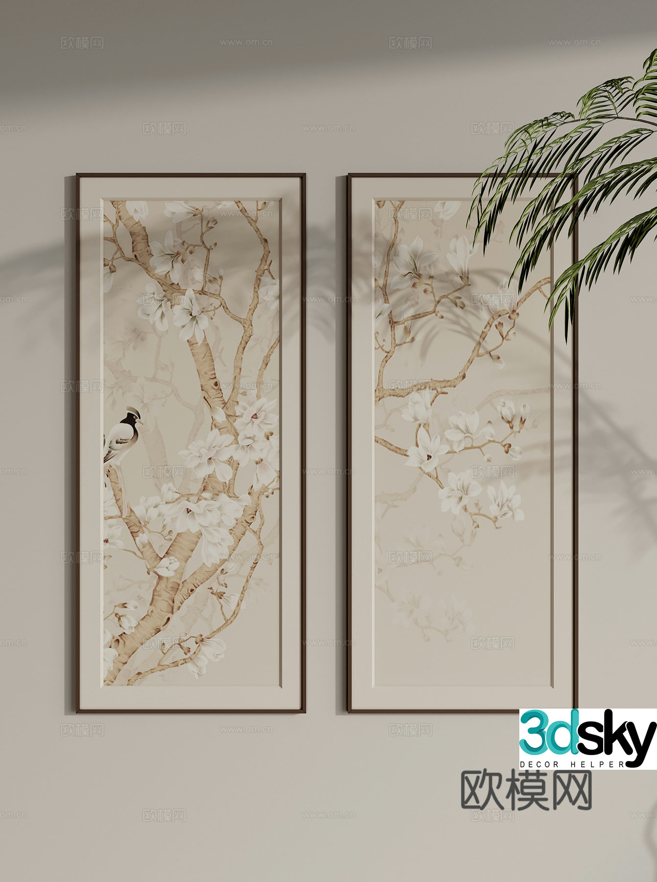 New Chinese style flower painting Zen hanging painting 3D model