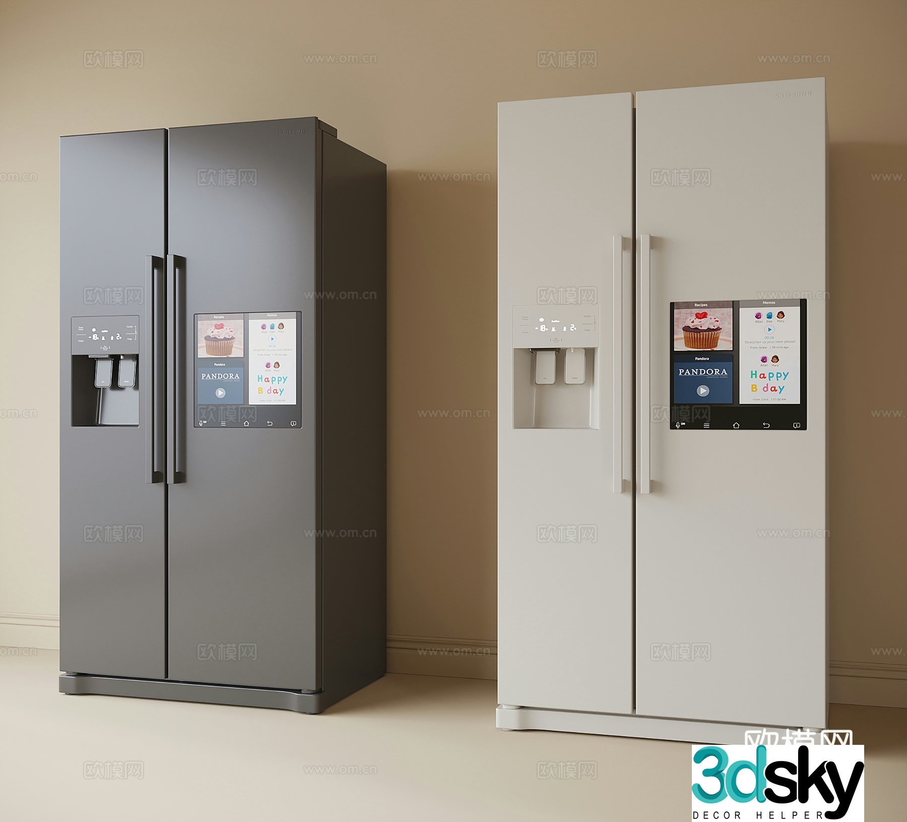 Modern smart refrigerator double -door refrigerator 3D model