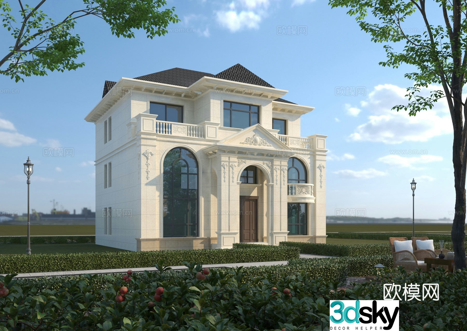 European style single-family villa appearance 3D model