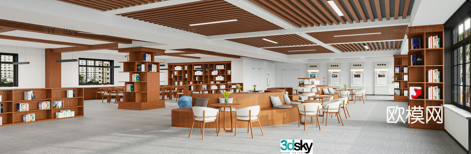 Modern school reading room library 3d model
