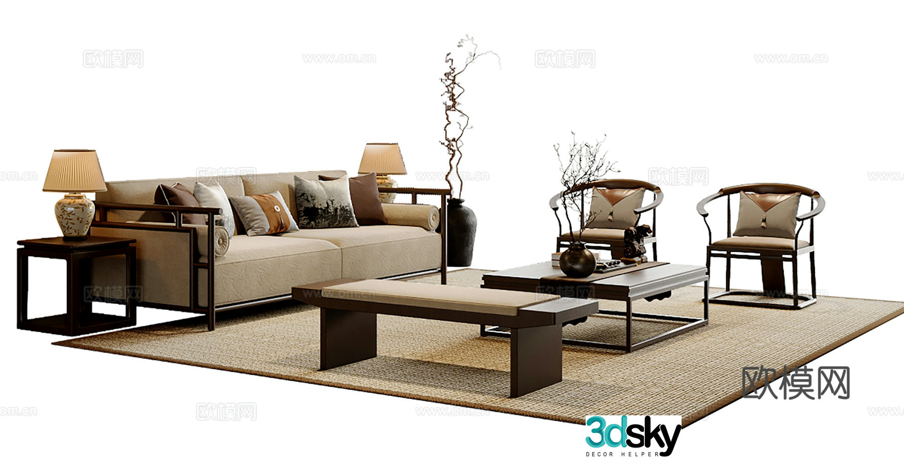 New Chinese combination sofa 3D model