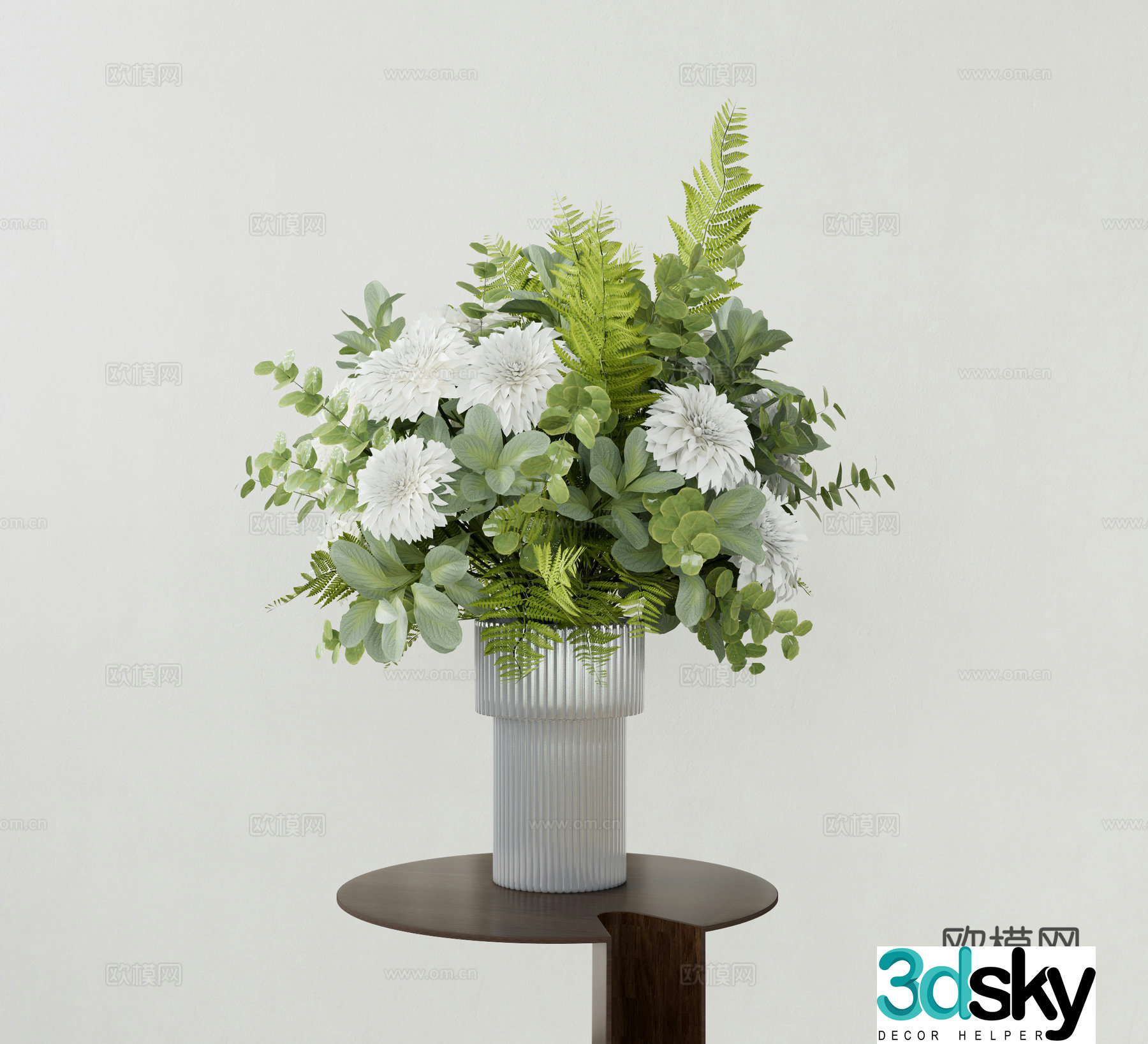 Modern green plant flower art vase 3d model