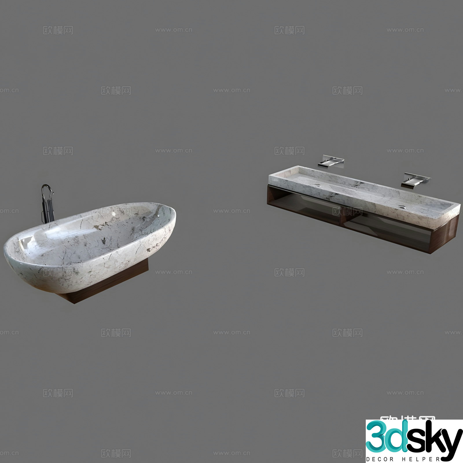 3d model of basin bathtub and bathing table