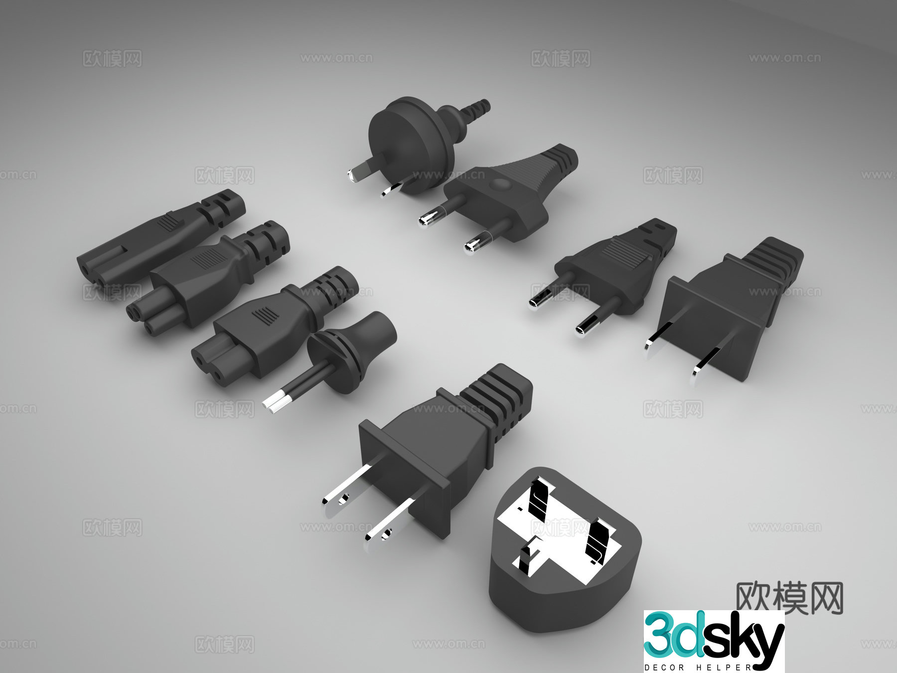 Plum Blossom Plug Two-hole Socket Three-hole Socket Power Cord Plug Two-plug Three-plug 3D Model