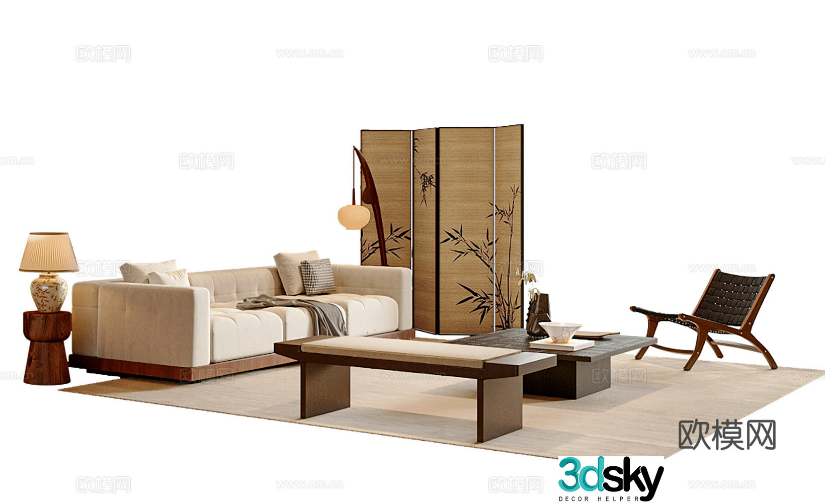 New Chinese style modular sofa 3d model