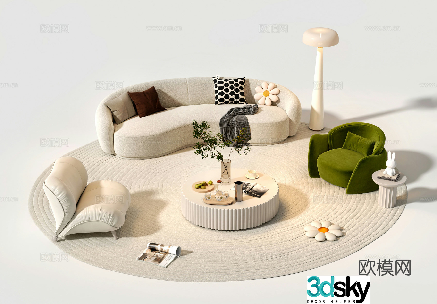 Cream style modular sofa 3d model