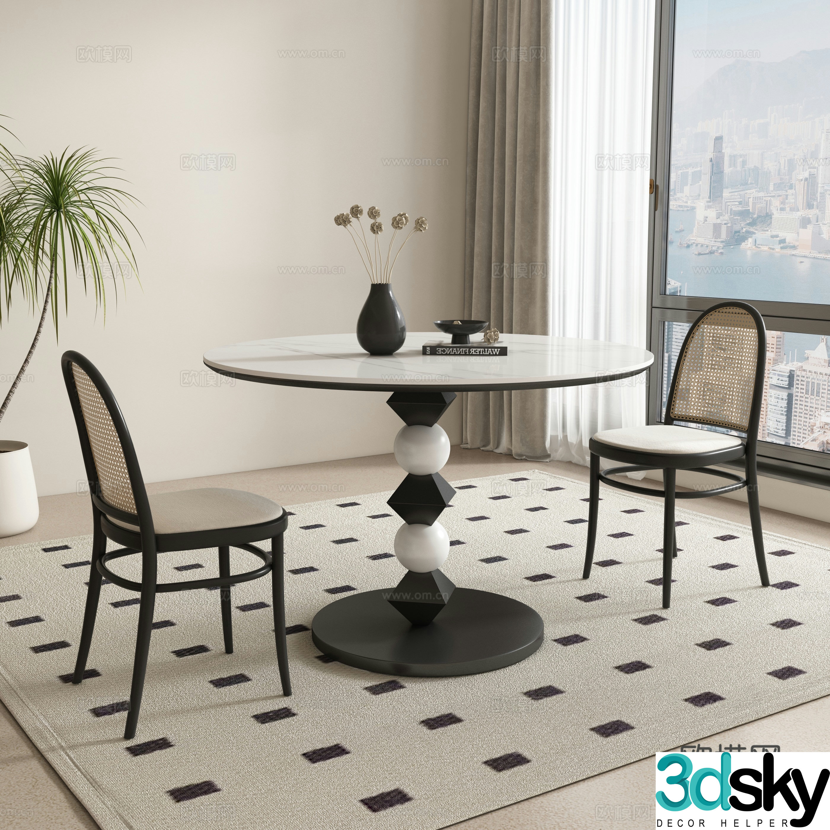 Medium style dining table and chair 3D model