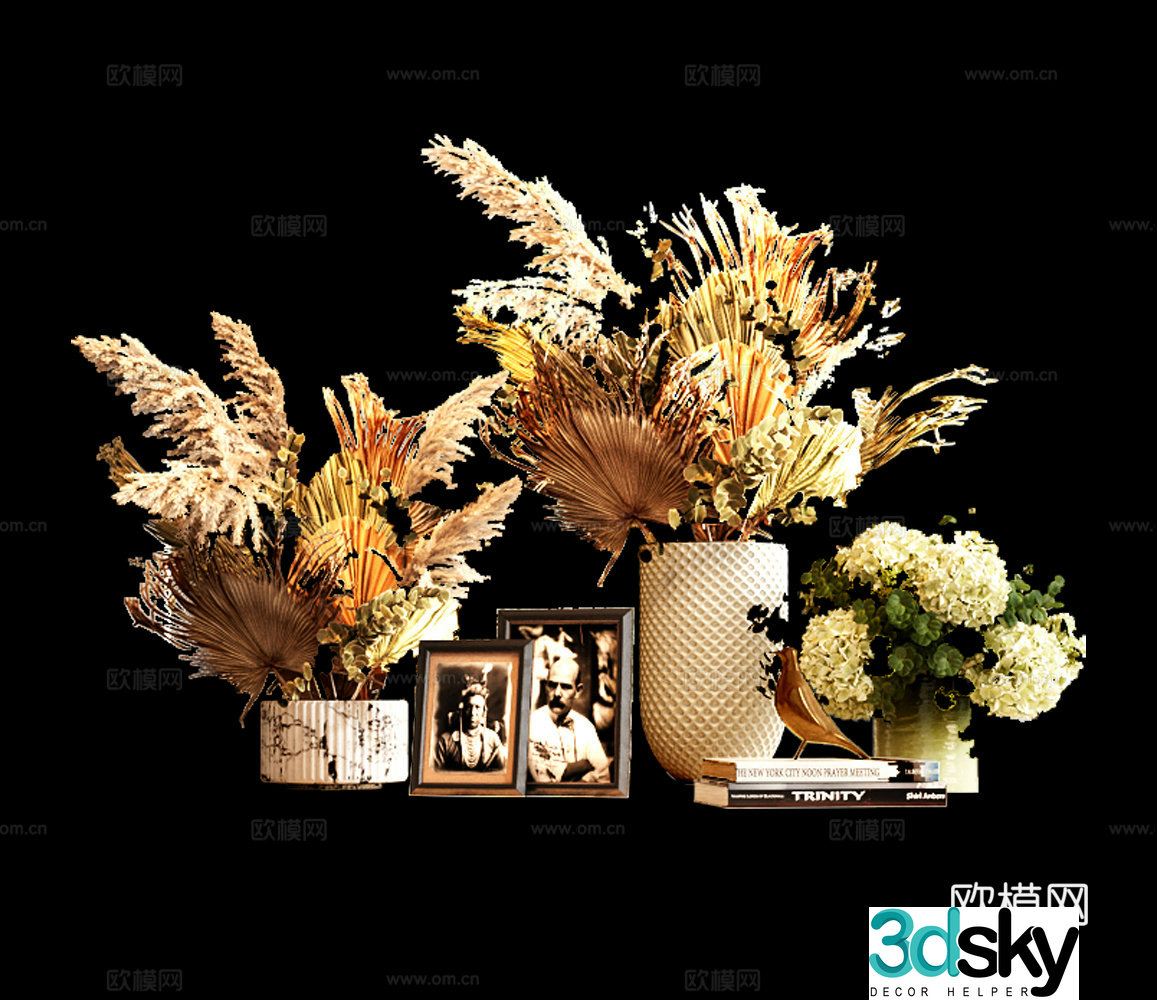 Modern ornaments ornaments vase books 3d model