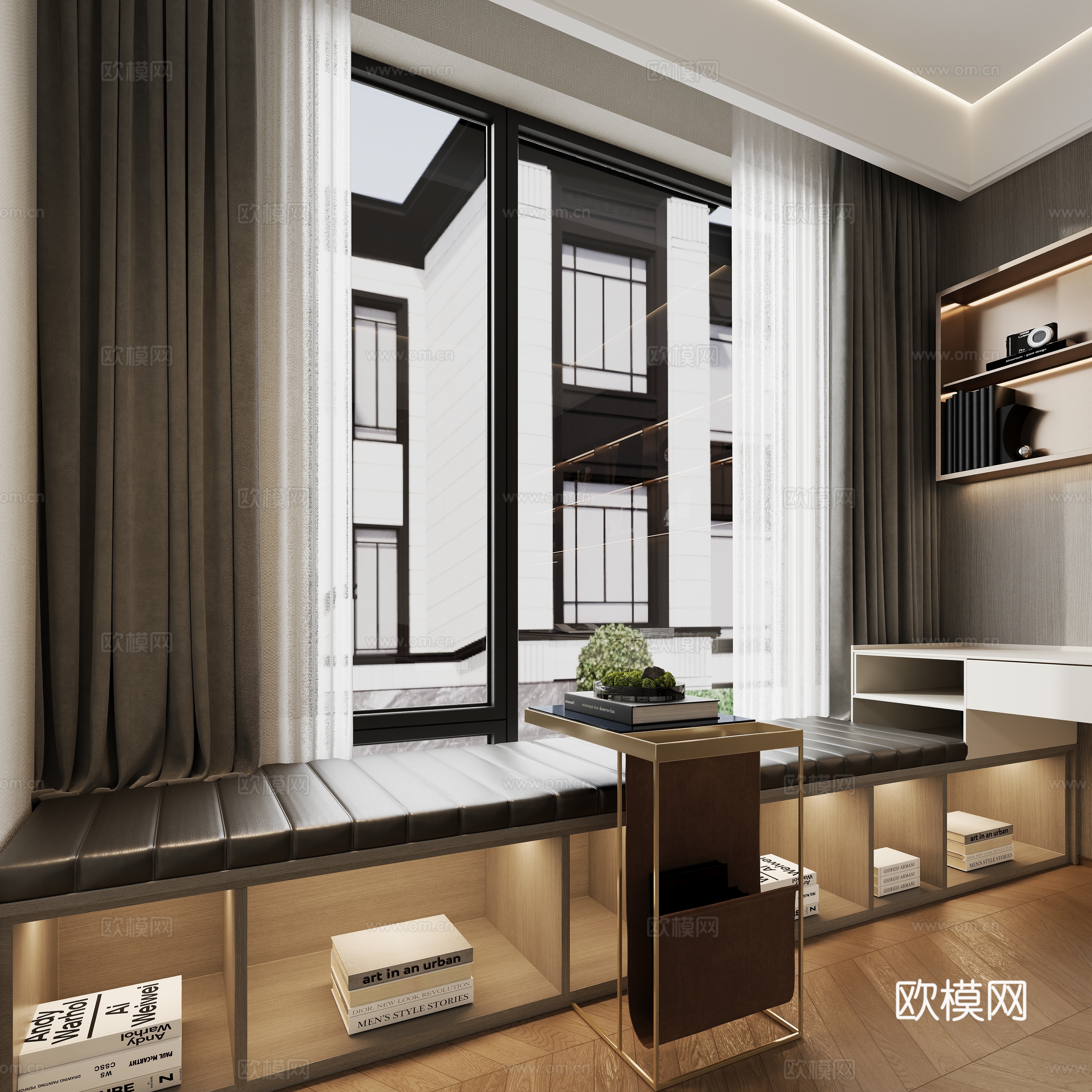 Modern bay window sill floor cabinet 3D model
