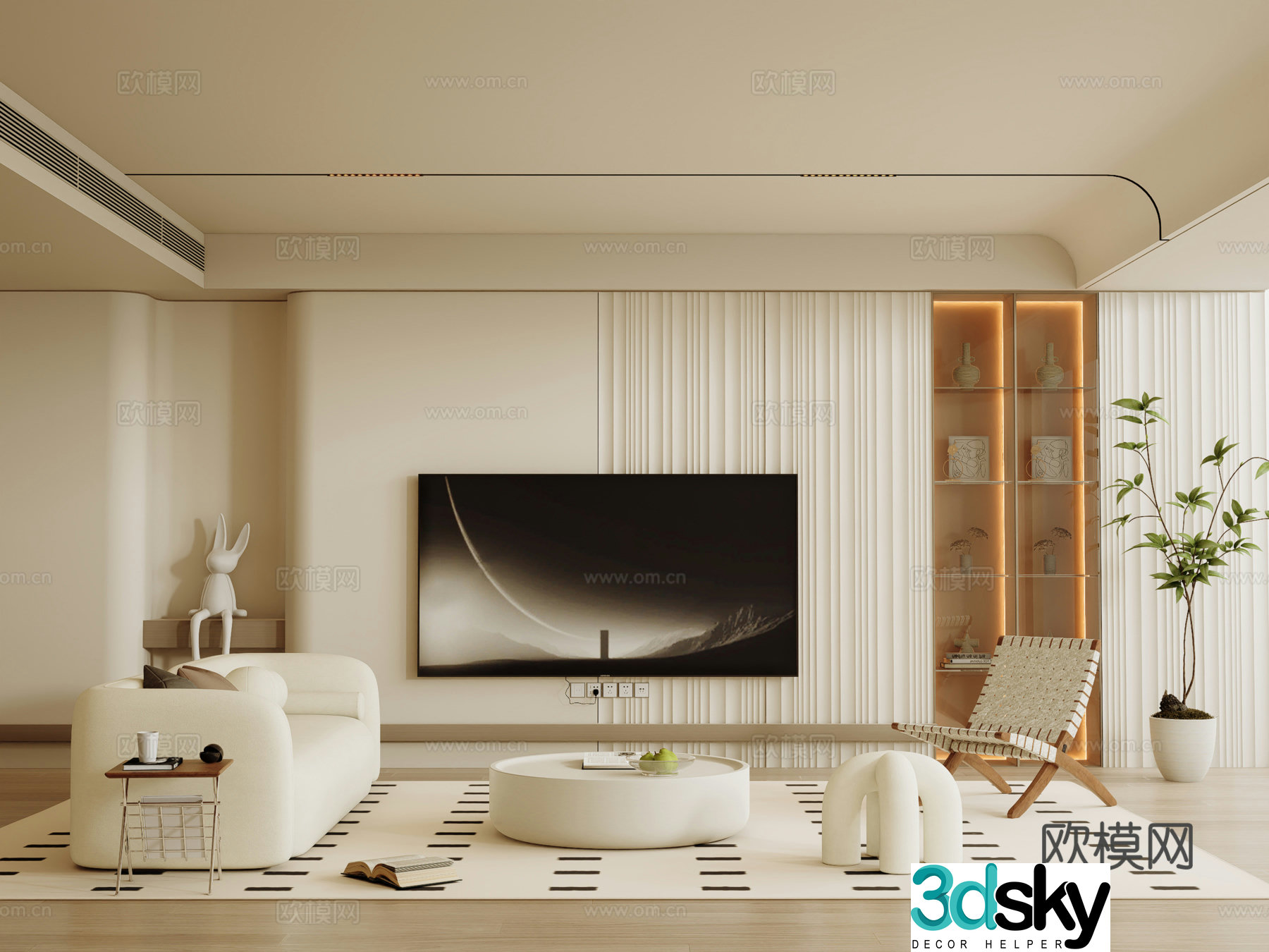 Creamy living room 3d model