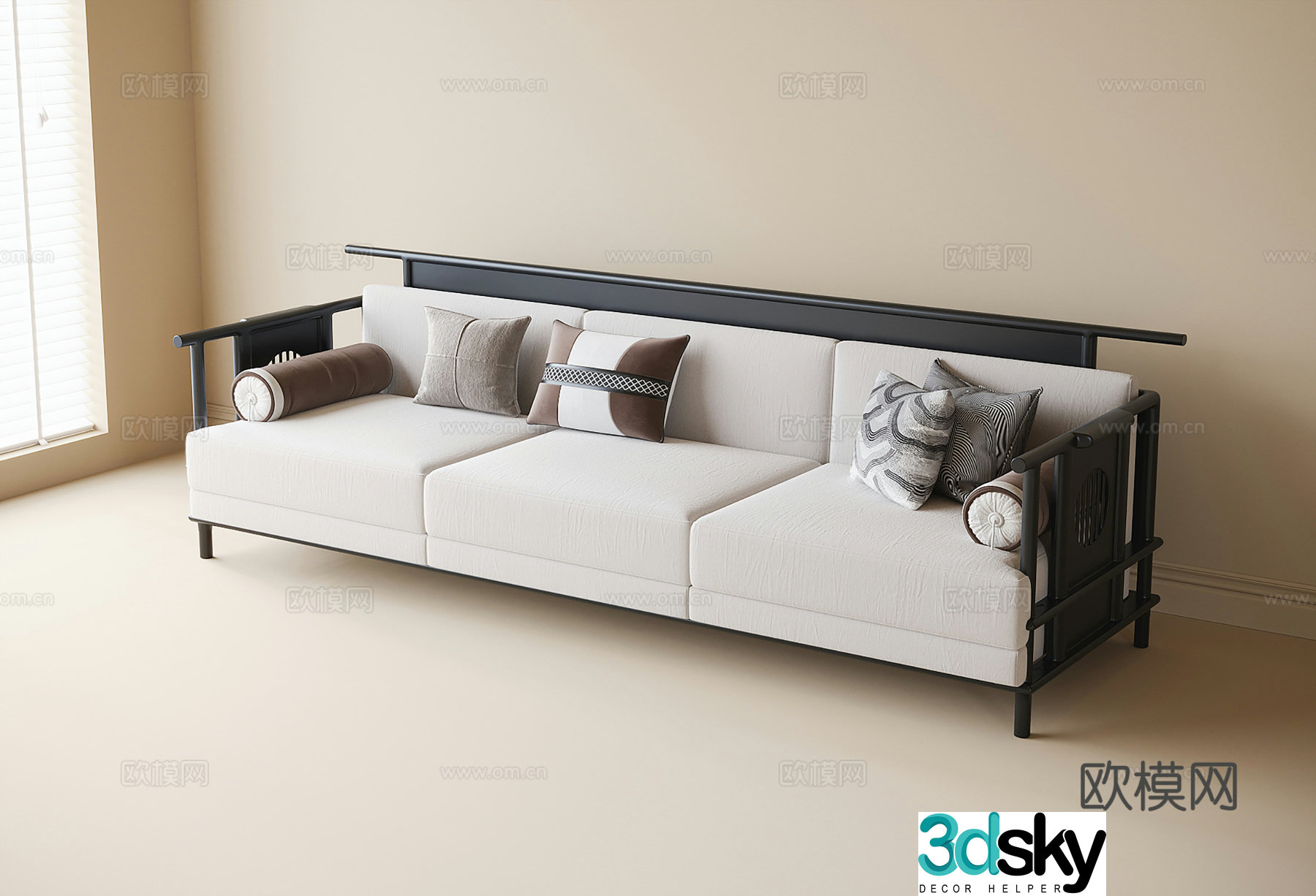 New Chinese three-person sofa 3D model