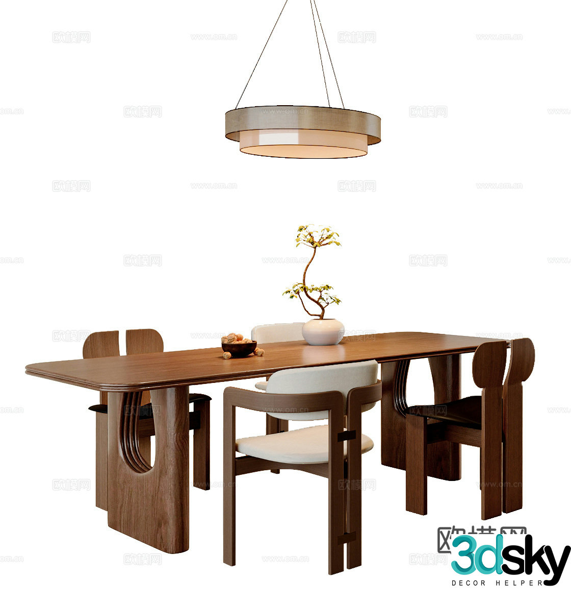 New Chinese dining table and chair 3D model