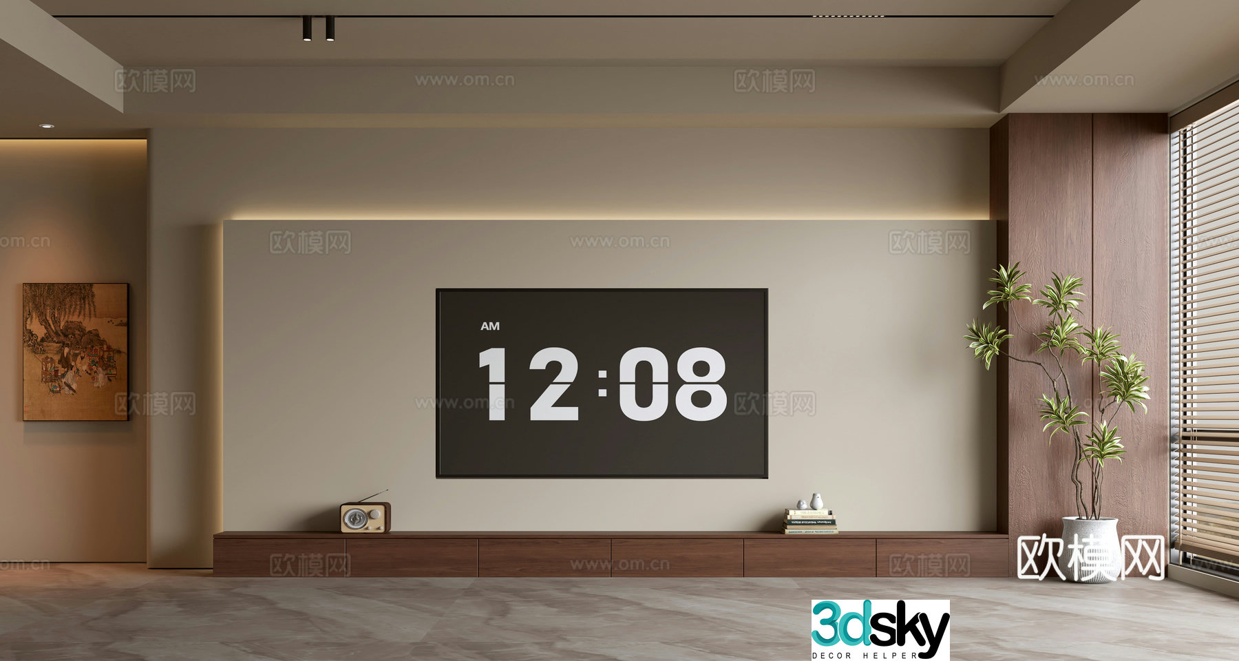 Middle-aged TV background wall 3d model