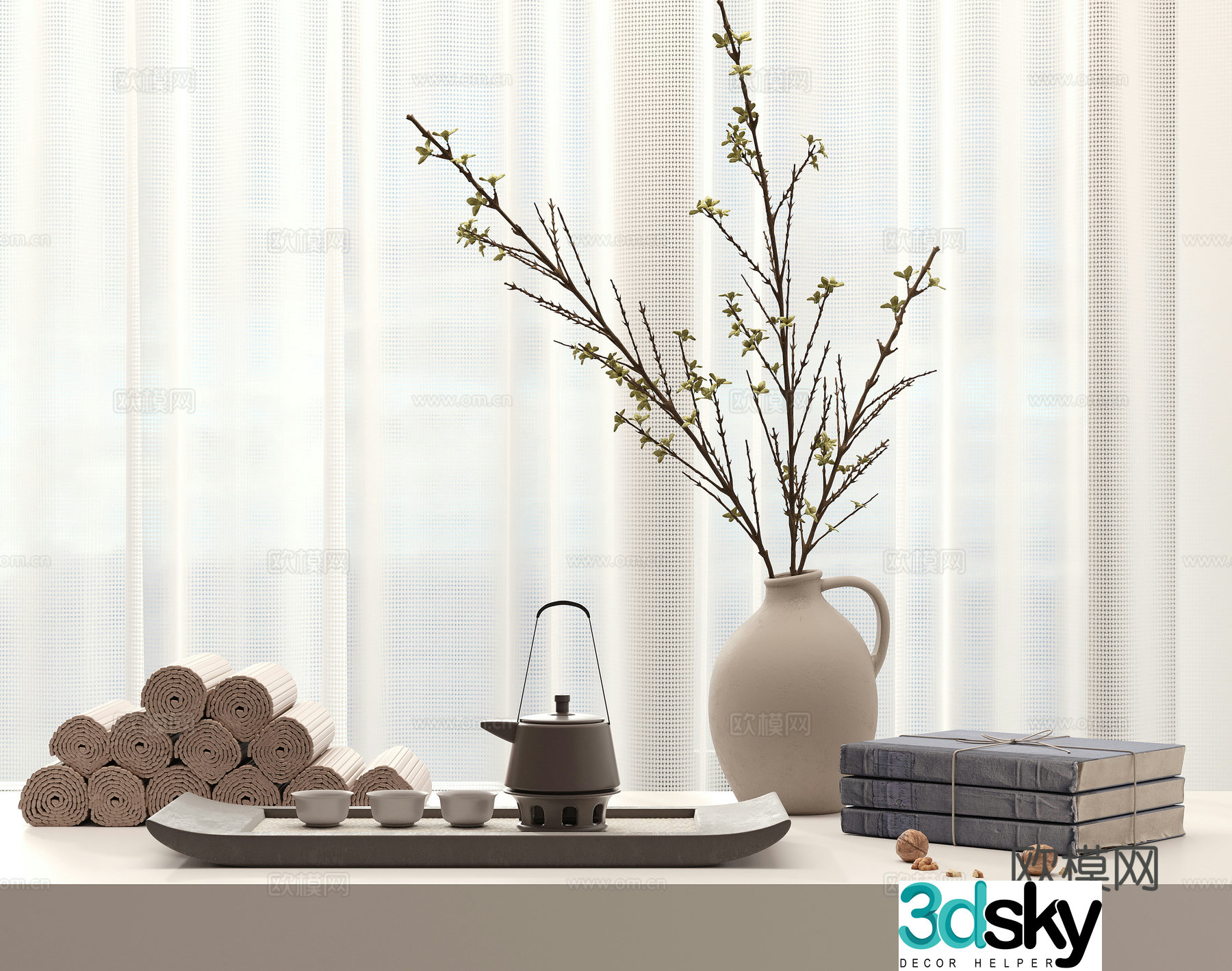 New Chinese desktop ornaments Potted tea tray 3D model