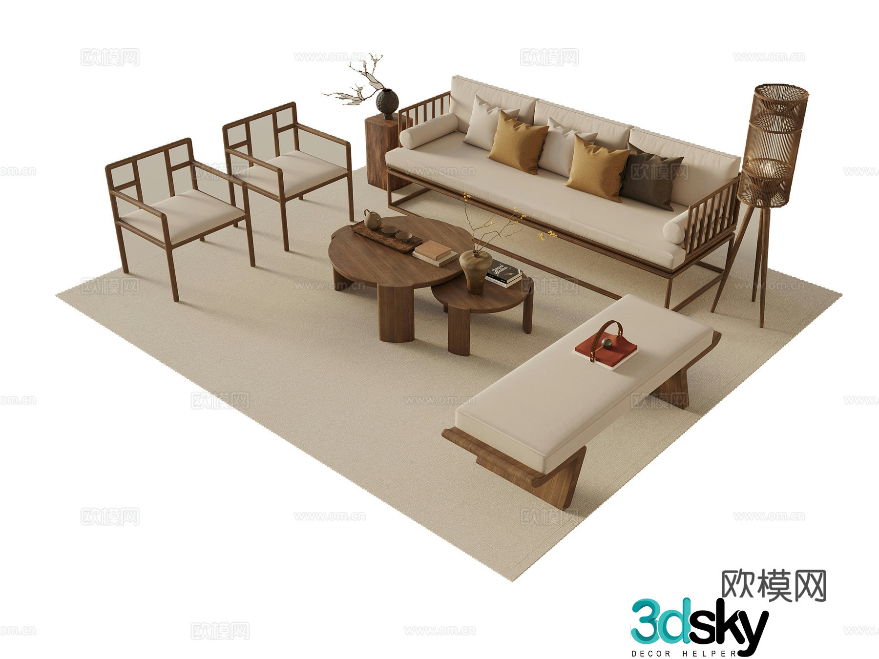New Chinese style combination sofa 3D model