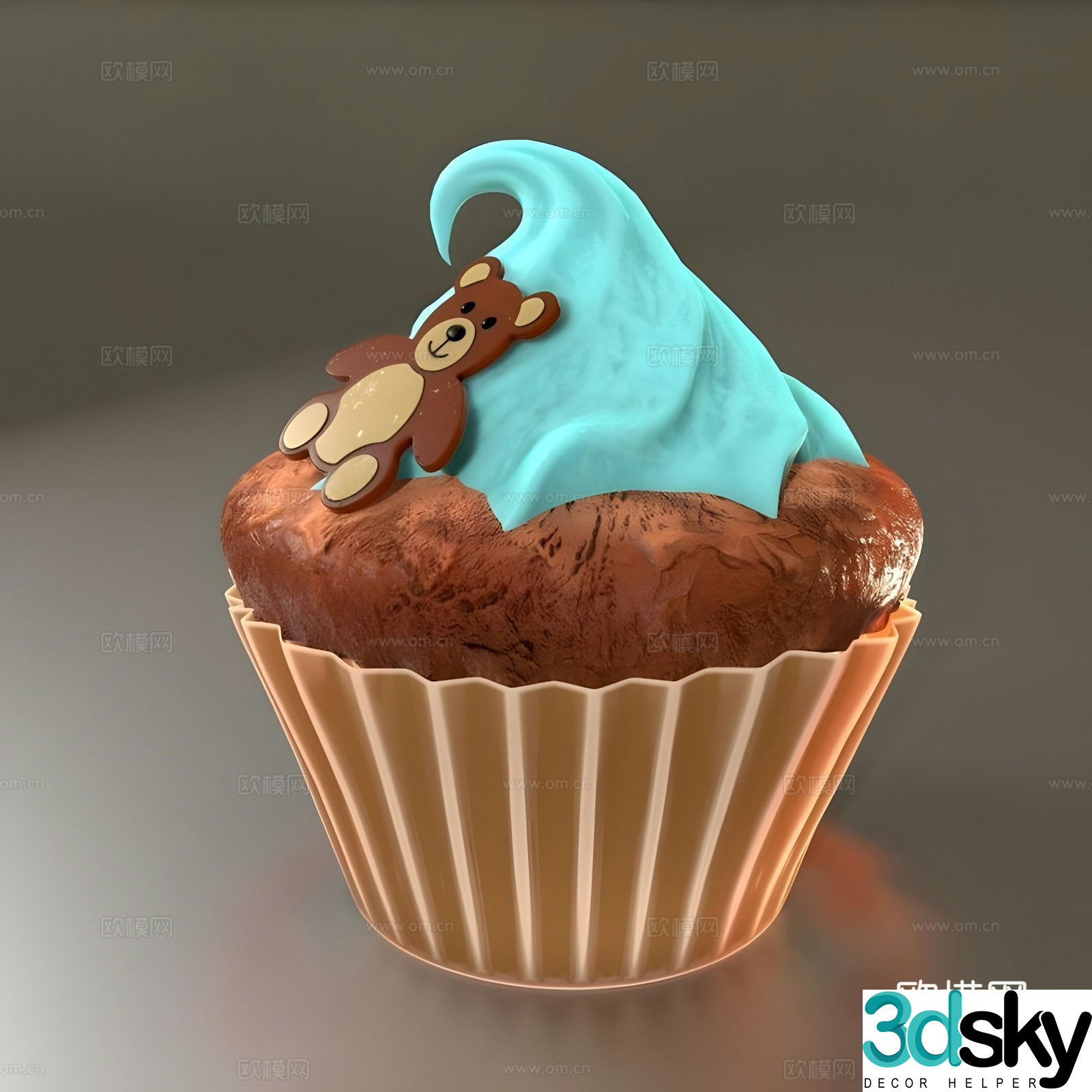Teddy bear cupcake 3d model