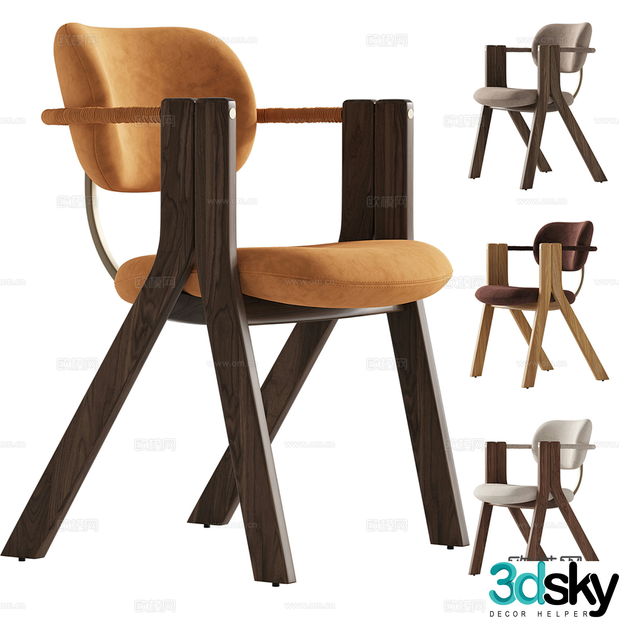 Middle -aged dining chair single chair armchair 3D model
