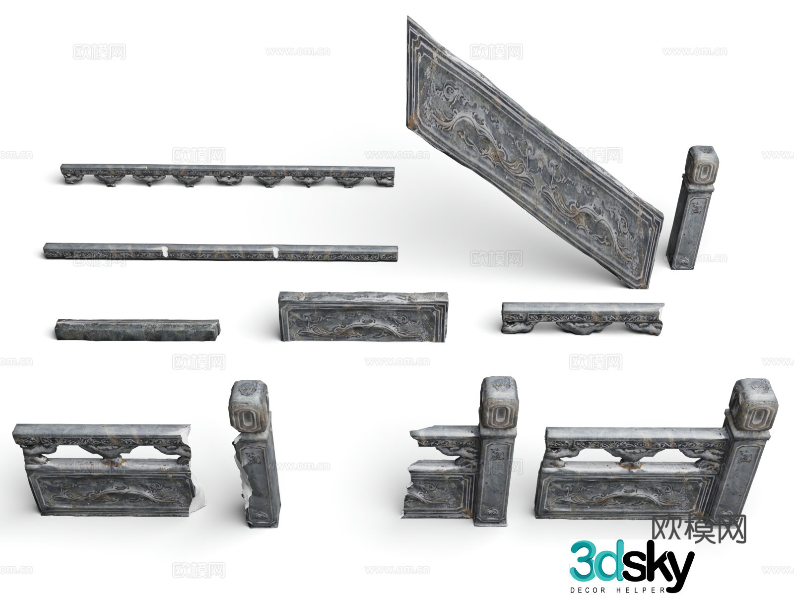 Ancient Railings Ancient Building Railings Stone Railings 3D Model