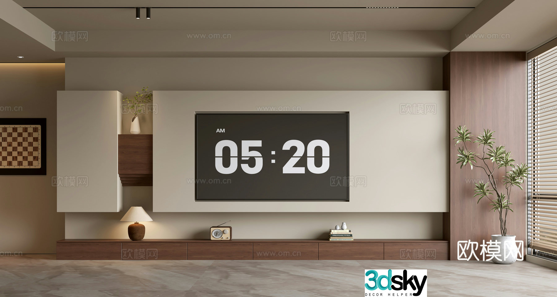 Middle-aged TV background wall 3d model