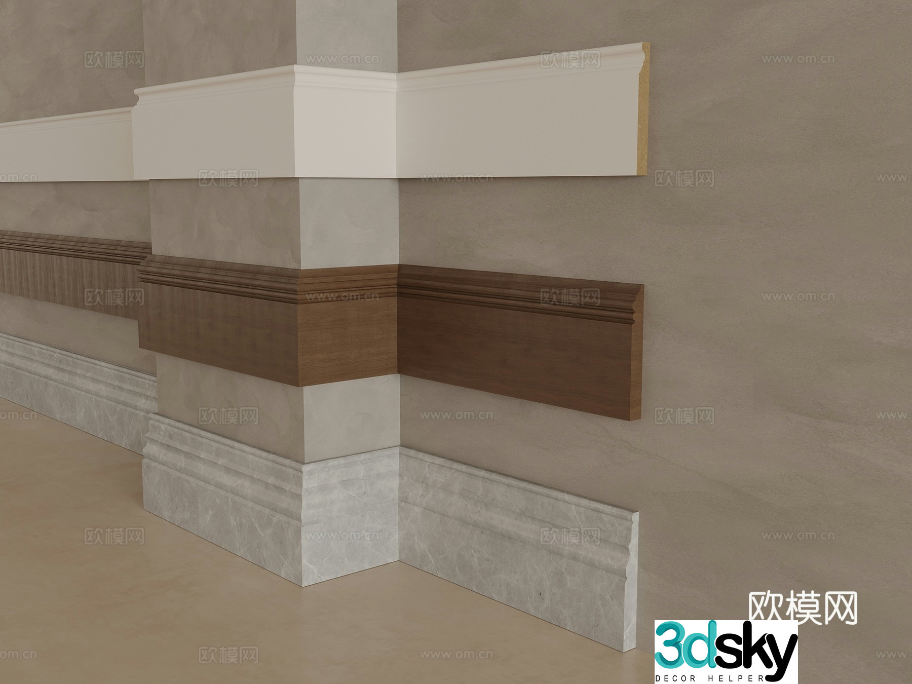 Simple European lines skirting board foot line gypsum line foot line 3d model