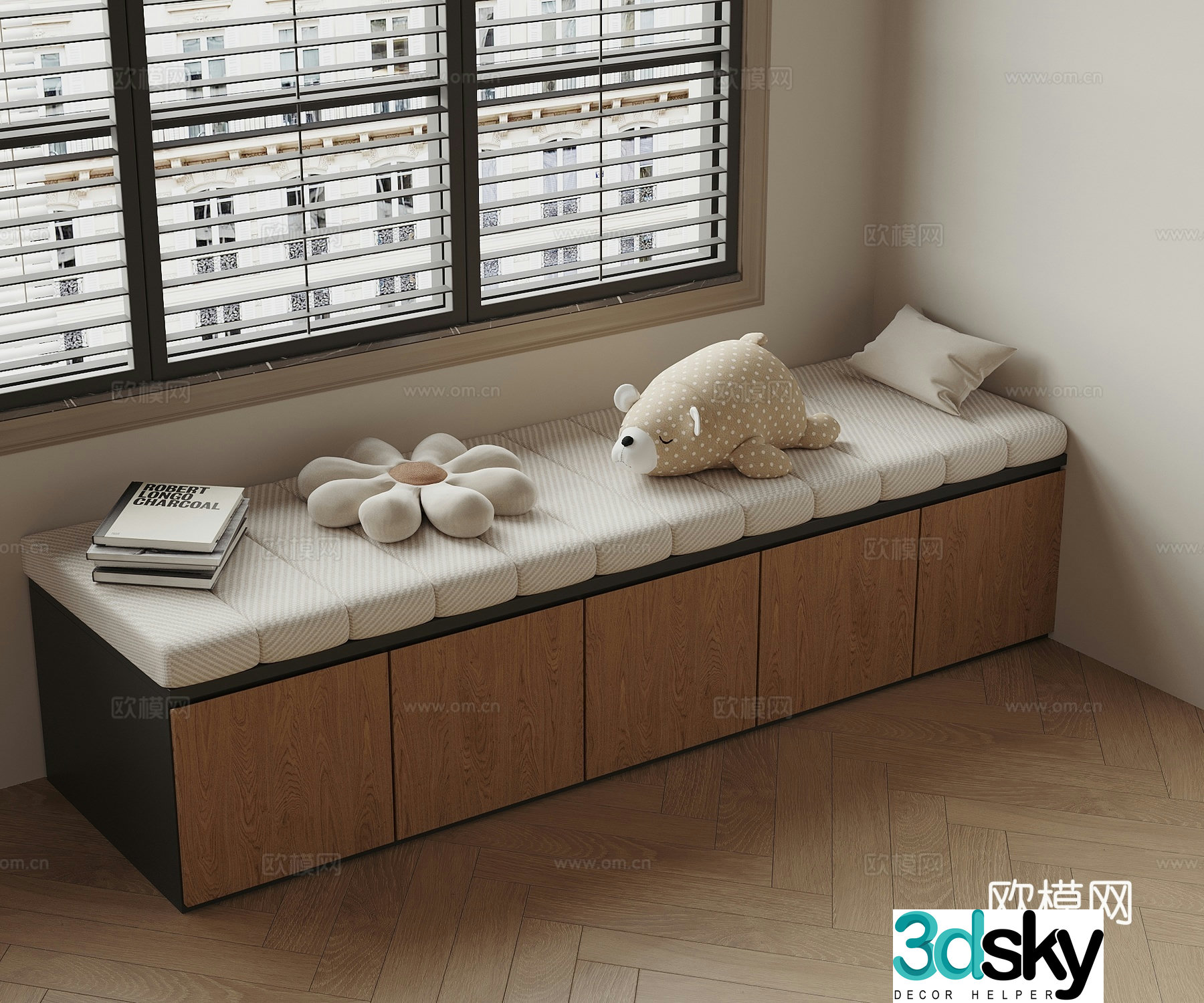 Modern bay window cabinet Bay window cushion 3D model