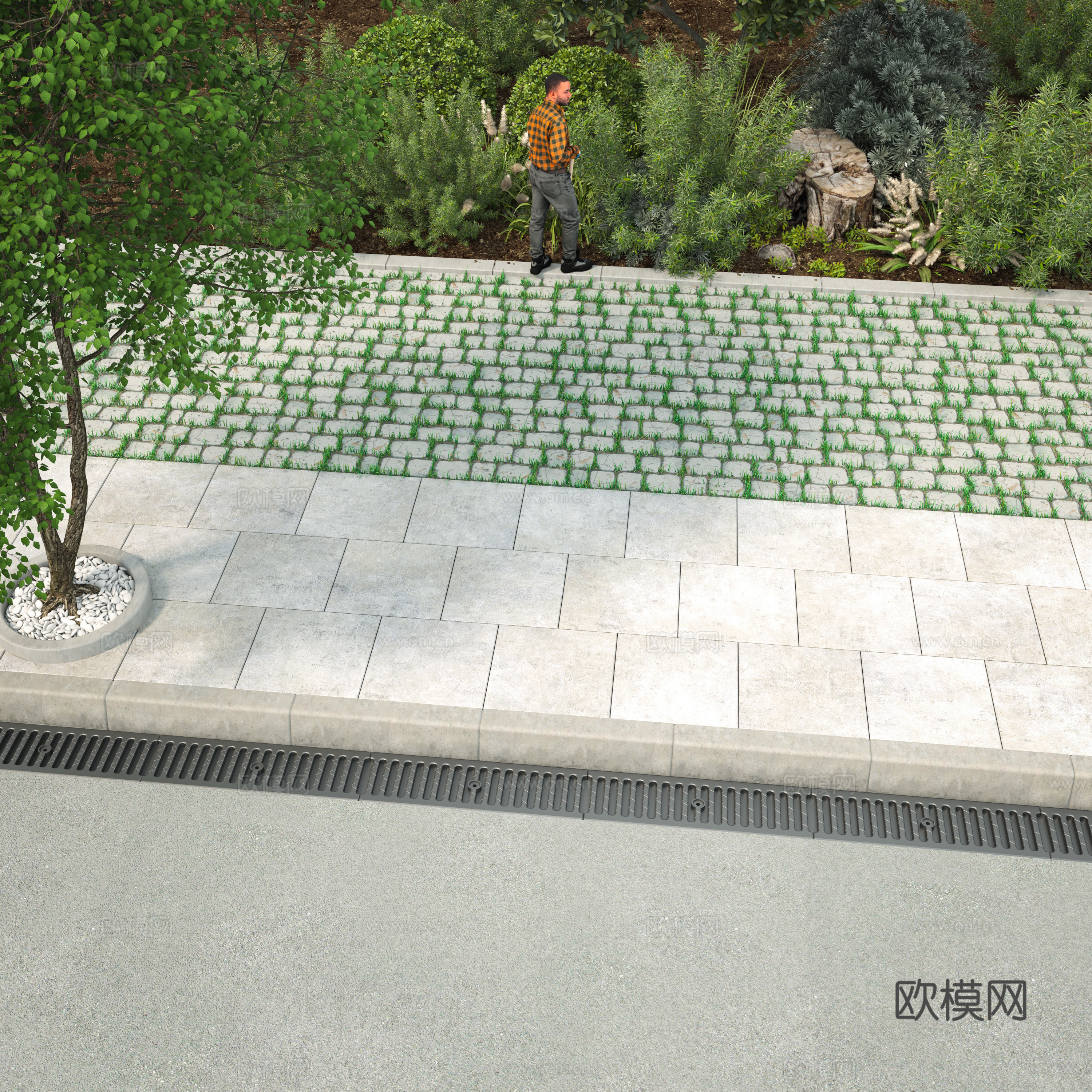 Modern Road Street Road Park Person Road 3D Model