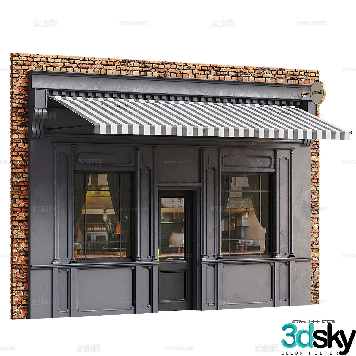 European-style street shop facade retail industry 3D model