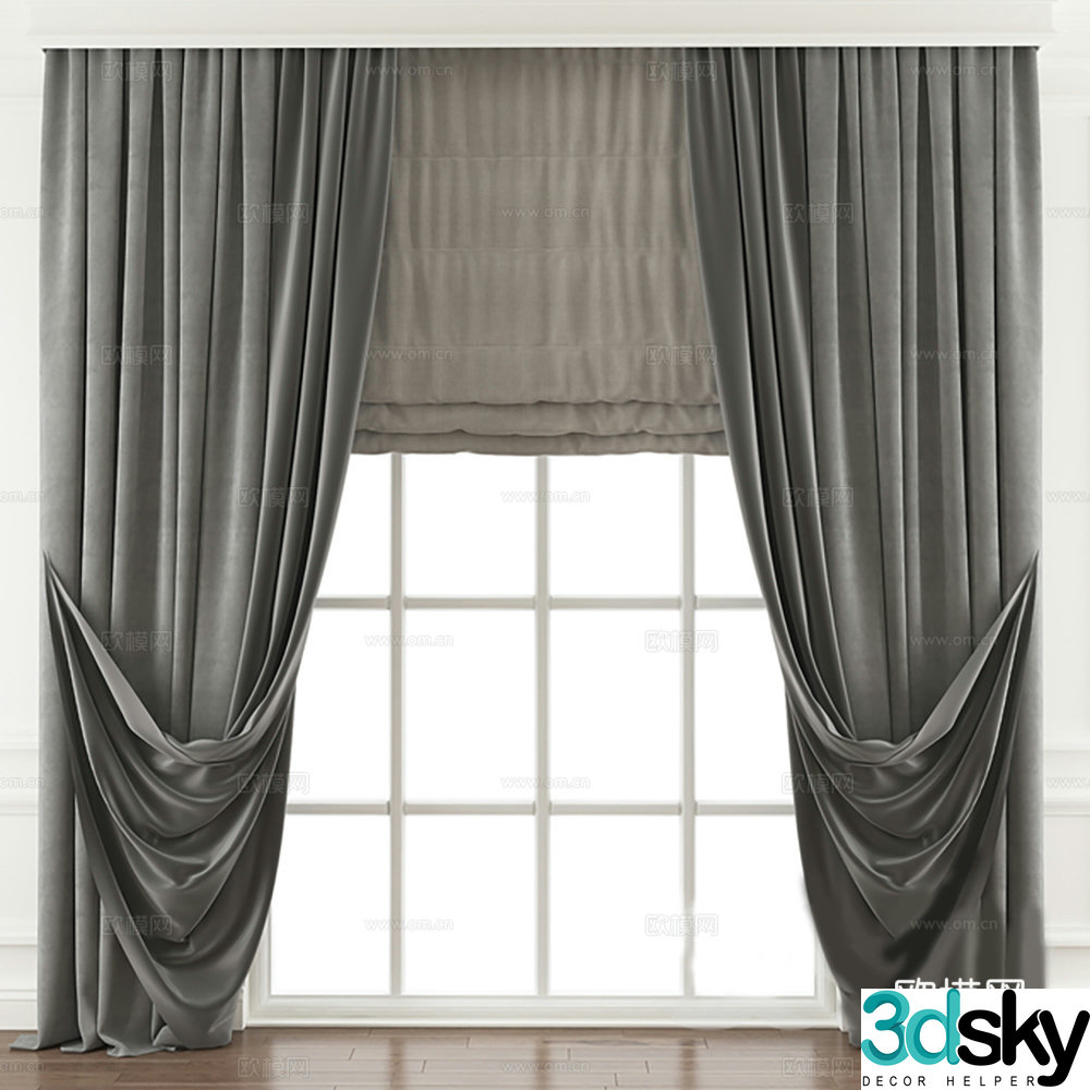 Modern curtains 3d model window screen