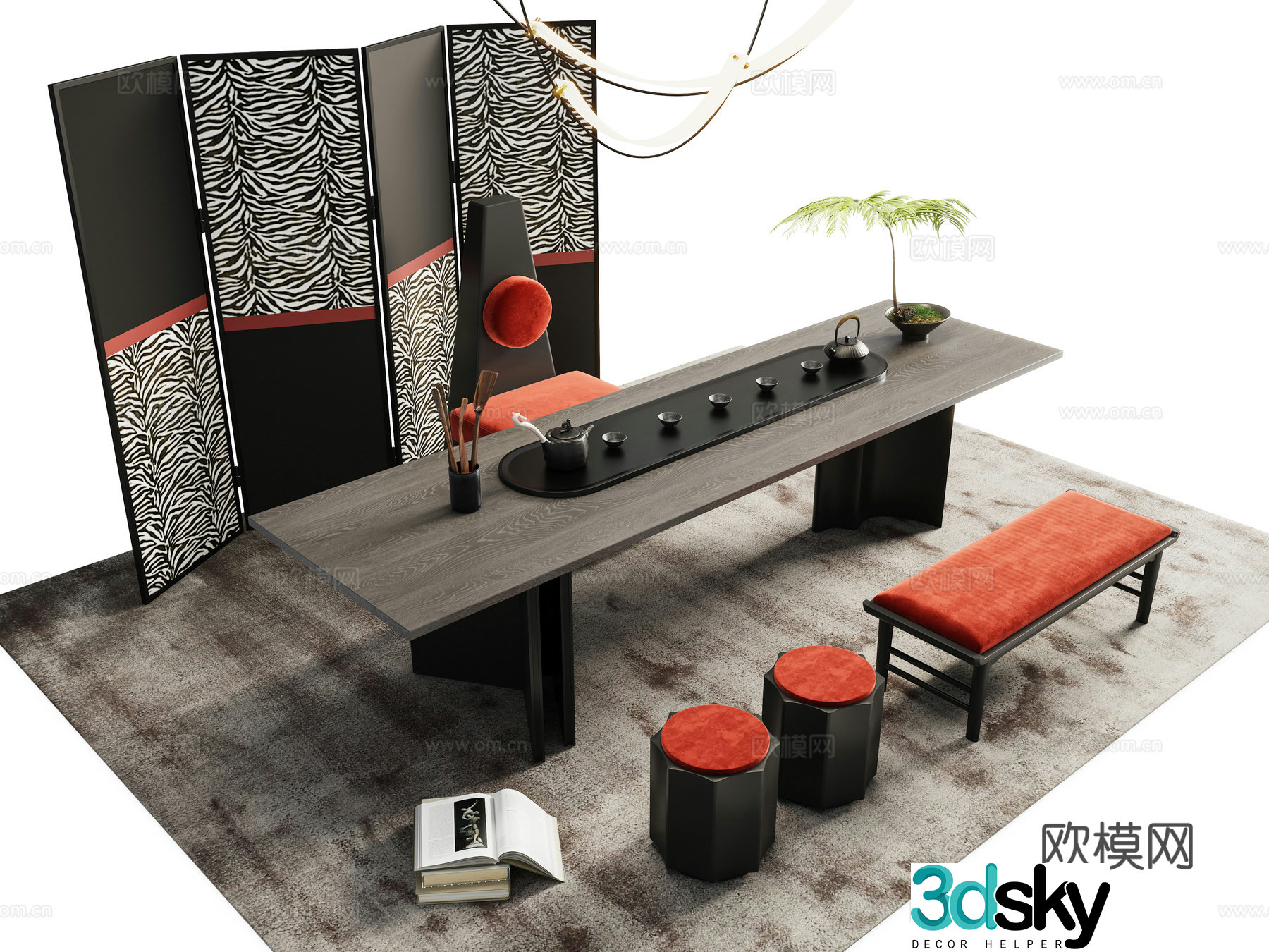 New Chinese tea table and chair 3D model