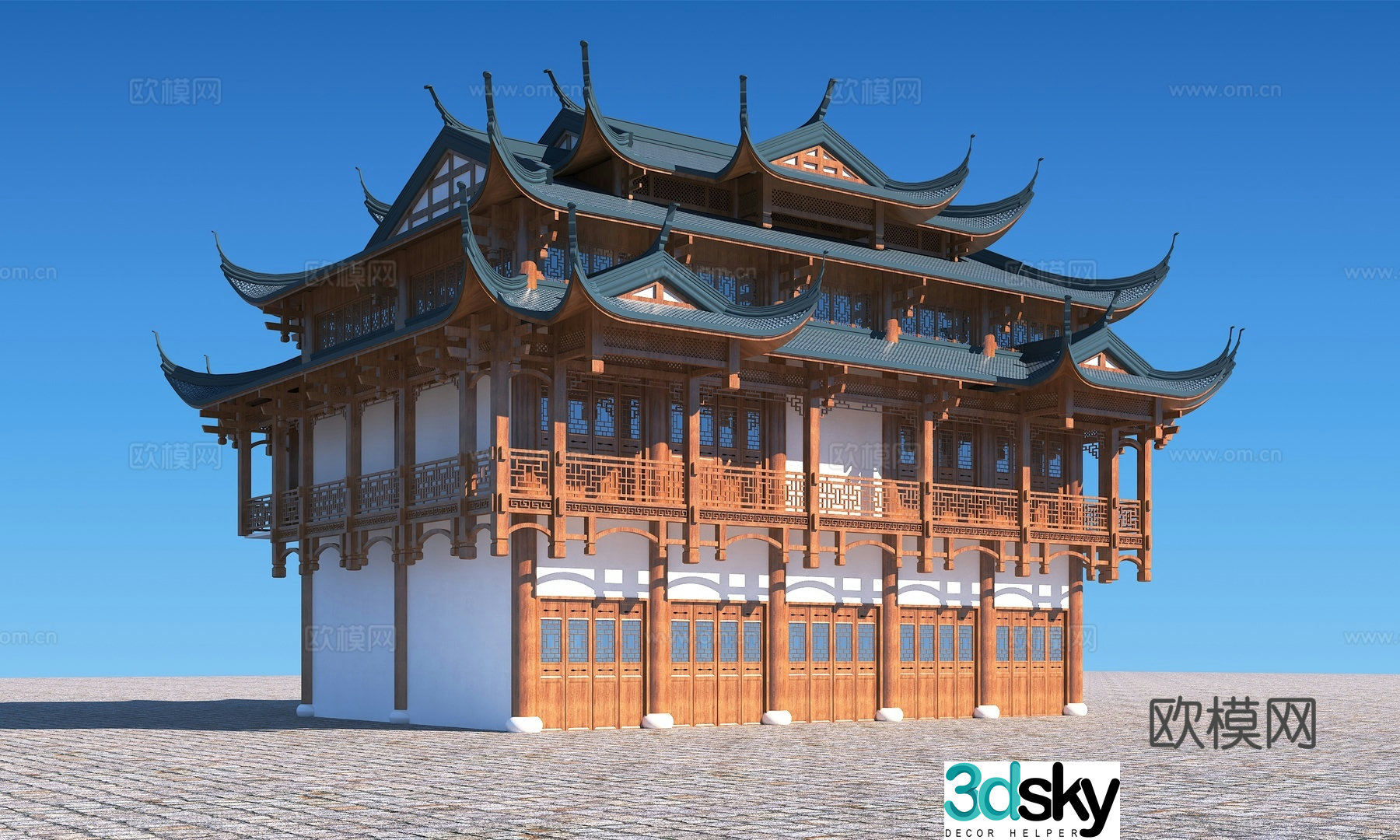 Chinese ancient built -up multi -layer ancient built -in housing hostel innmo 3D model