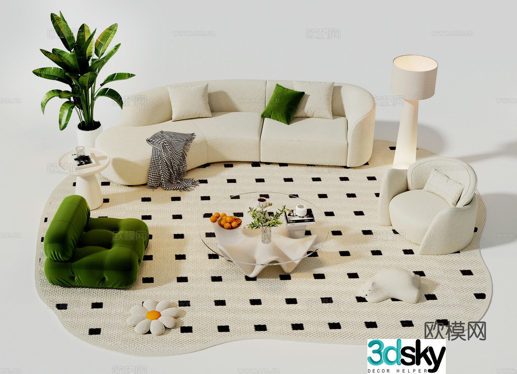 Creamy wind combination sofa 3d model