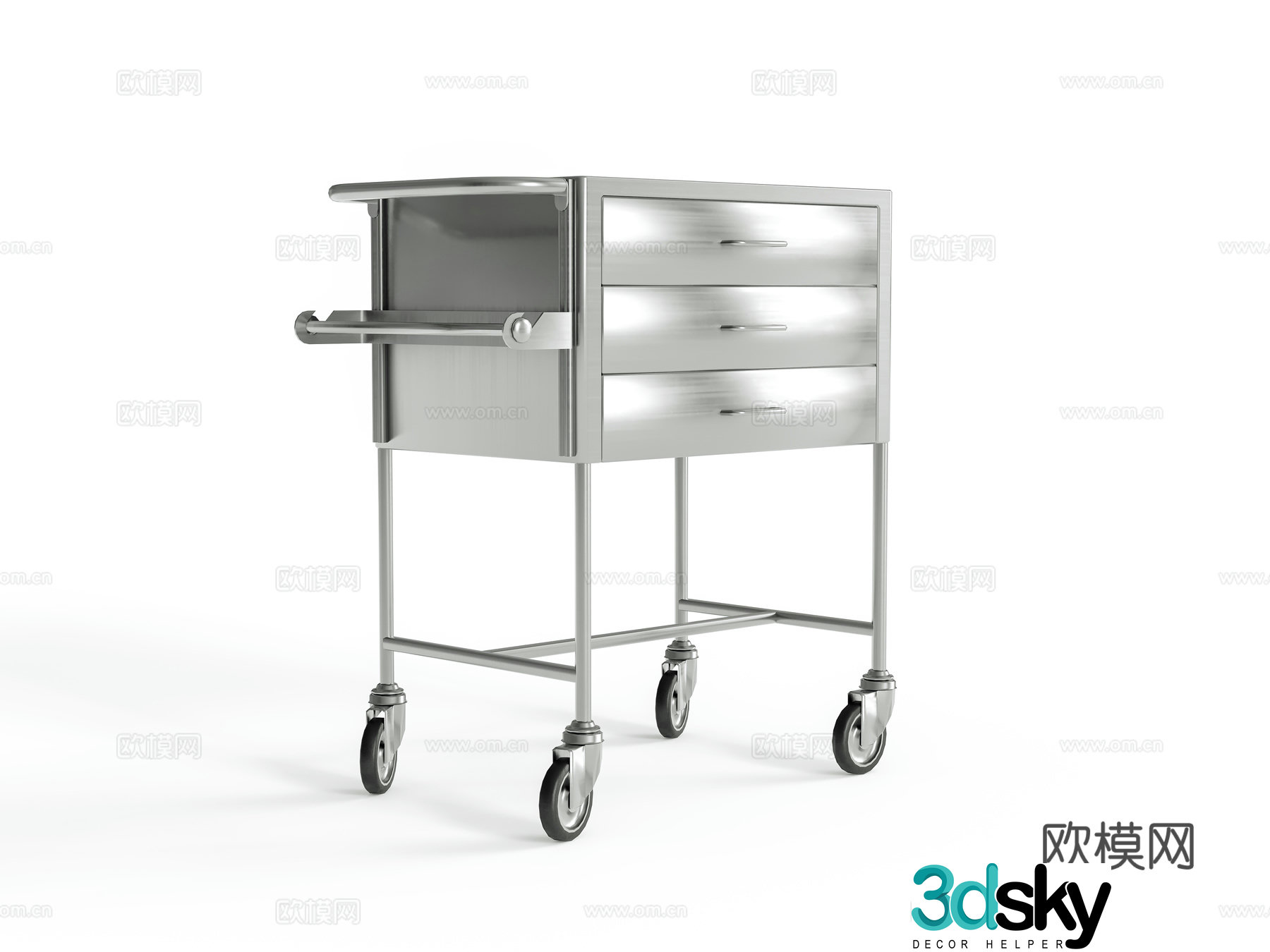 Medical stainless steel trolley 3d model