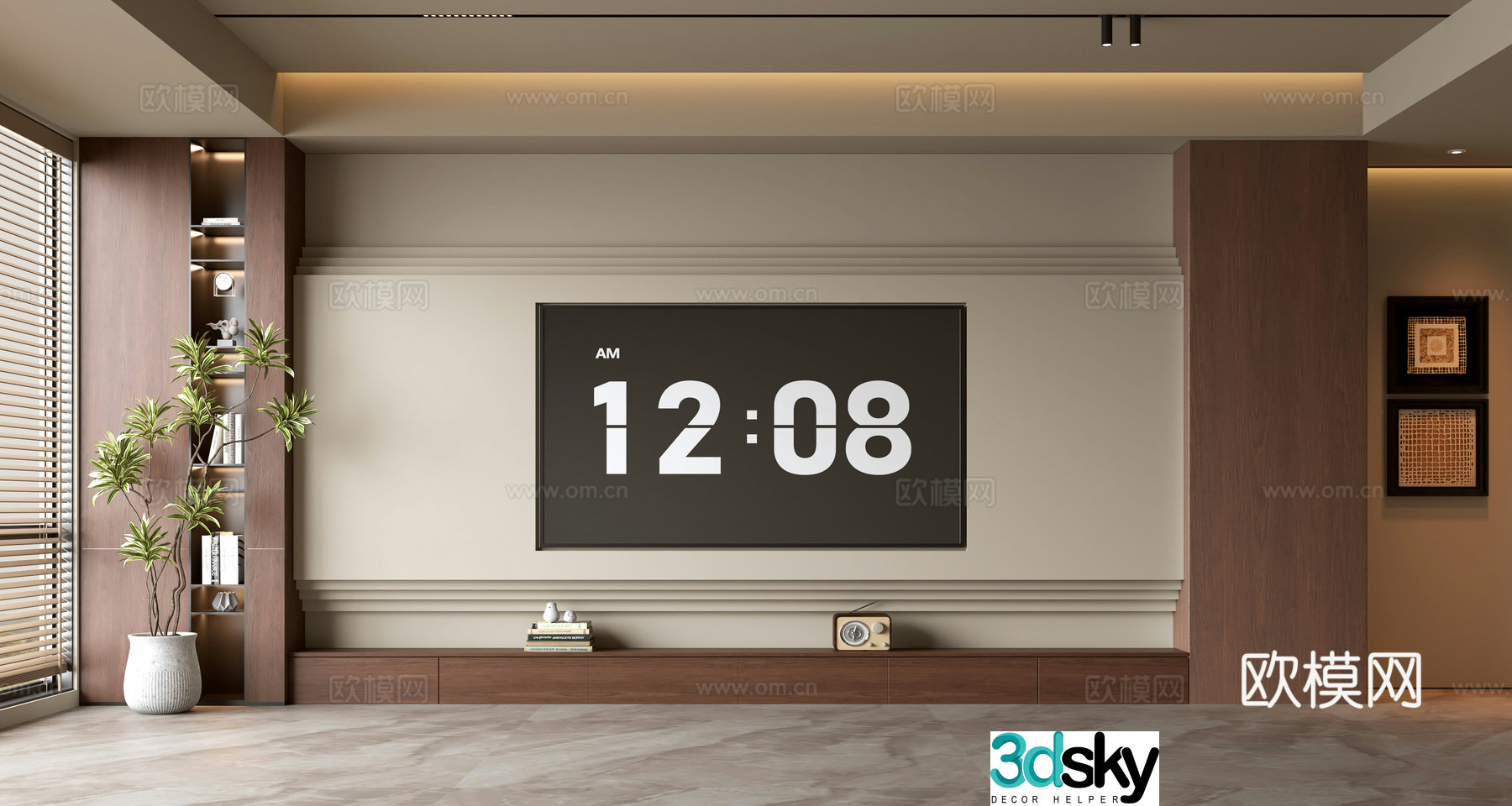 Middle-aged TV background wall 3d model