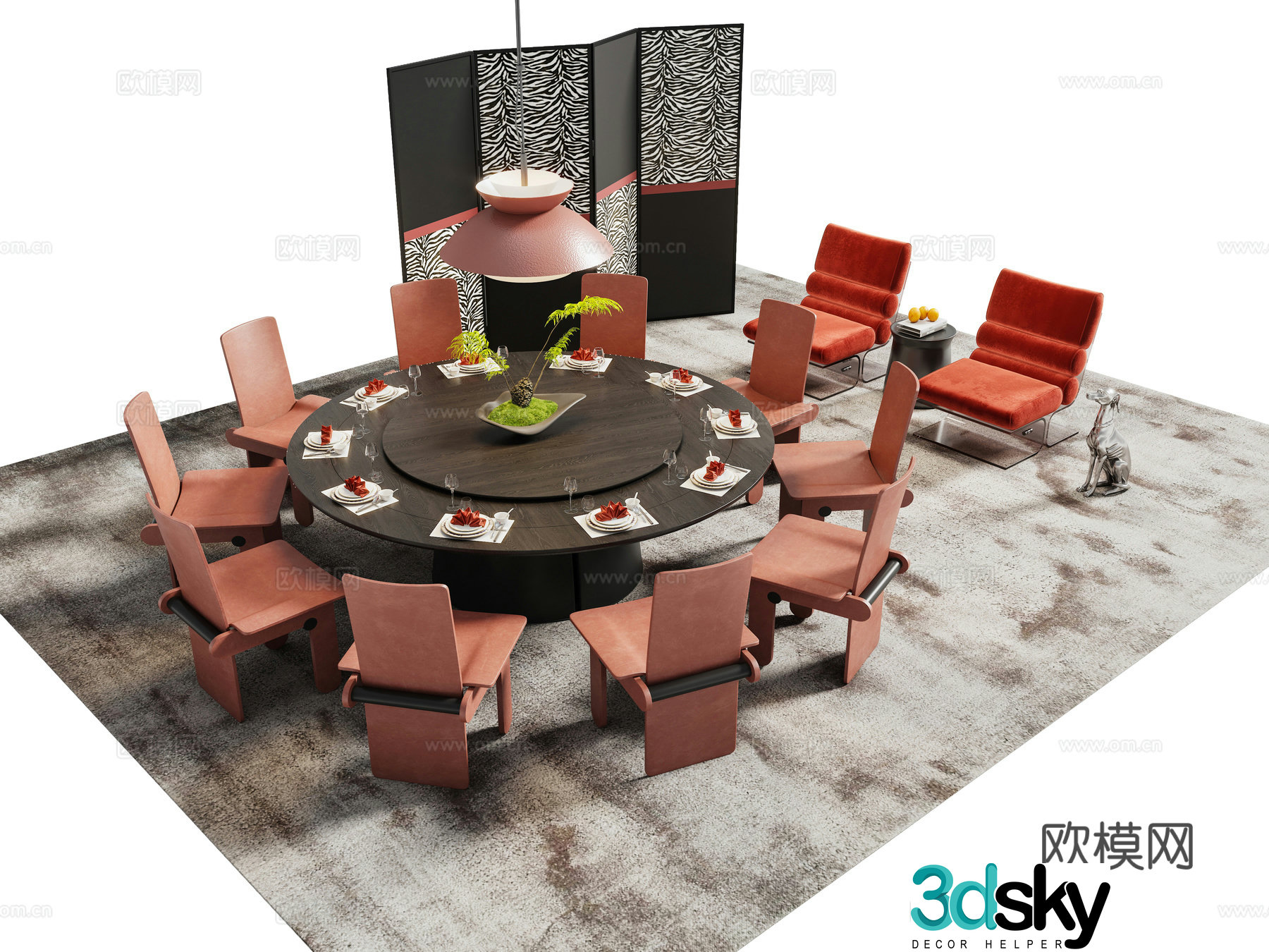 Modern round dining table and chair 3d model