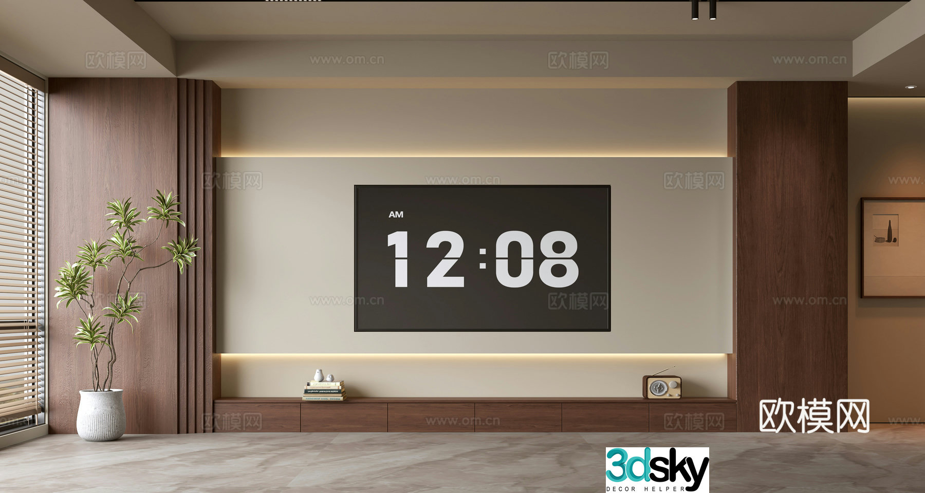 Middle-aged TV background wall 3d model