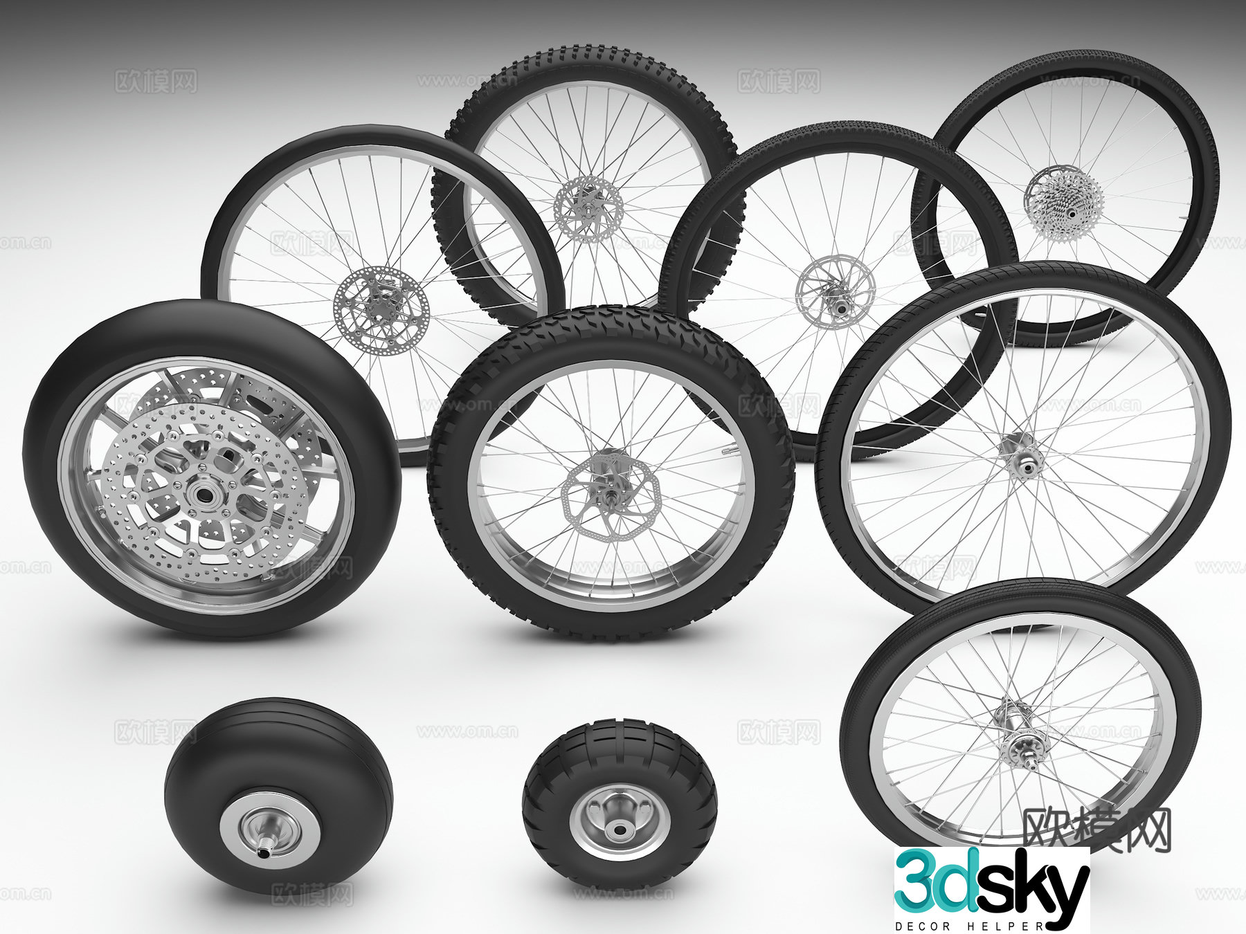 Bicycle tires Bicycle wheel hub Motorcycle tires Motorcycle wheel hub Locomotive tires Bicycle 3D model