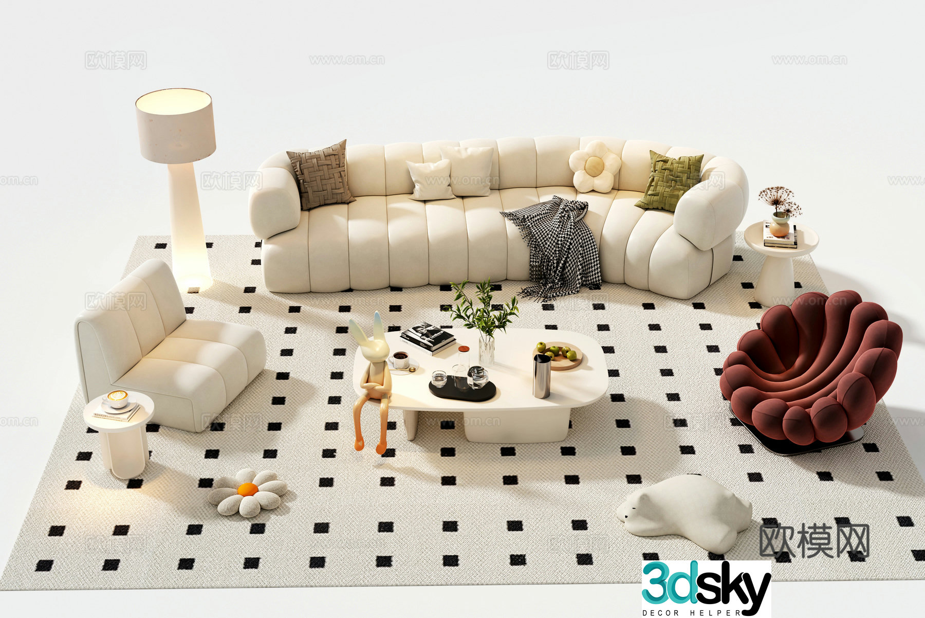 Creamy wind combination sofa 3d model
