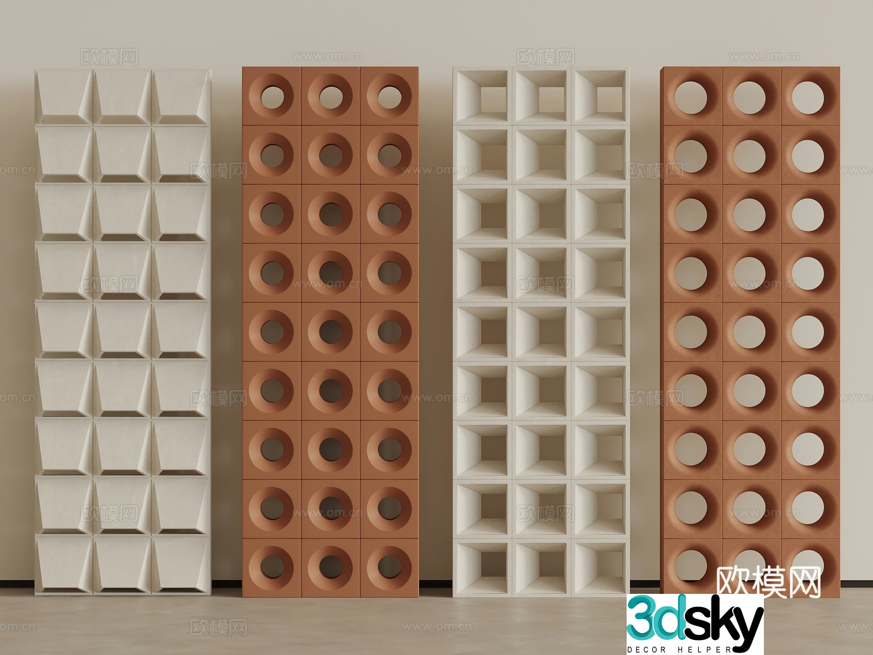 Modern cement brick partition red brick flower tiles hollow prefabricated 3D model