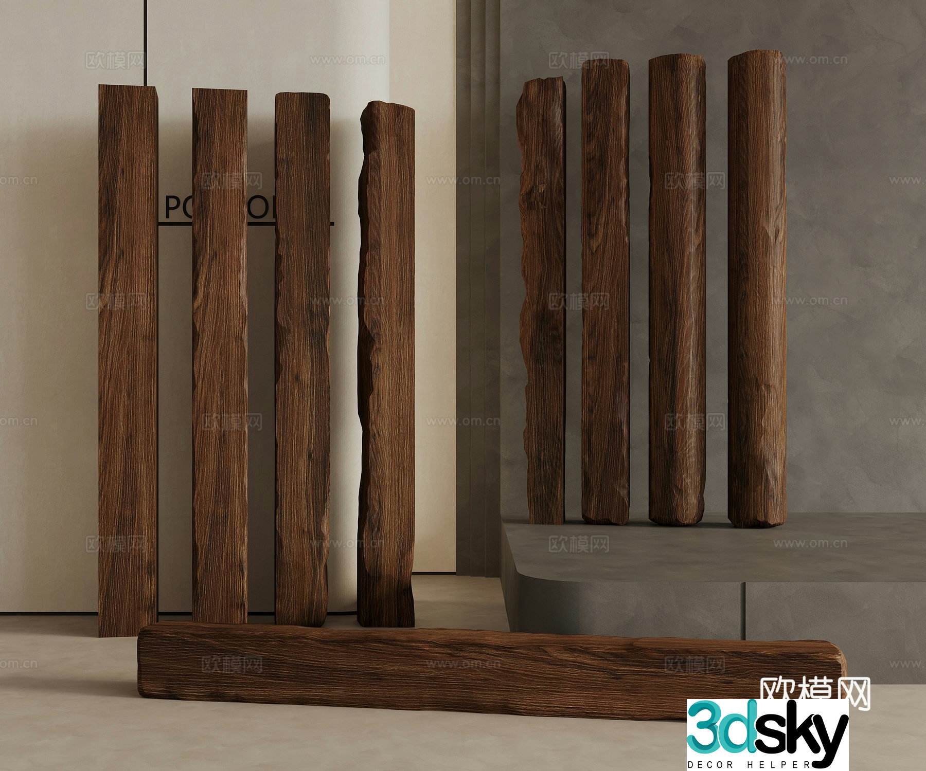 Chinese columns old wood wooden column square column 3d model
