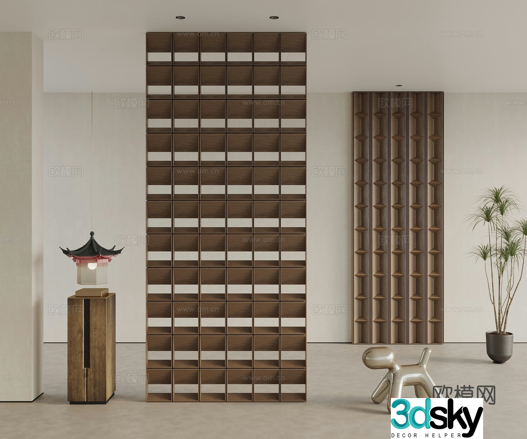 New Chinese style hollow partition 3D model
