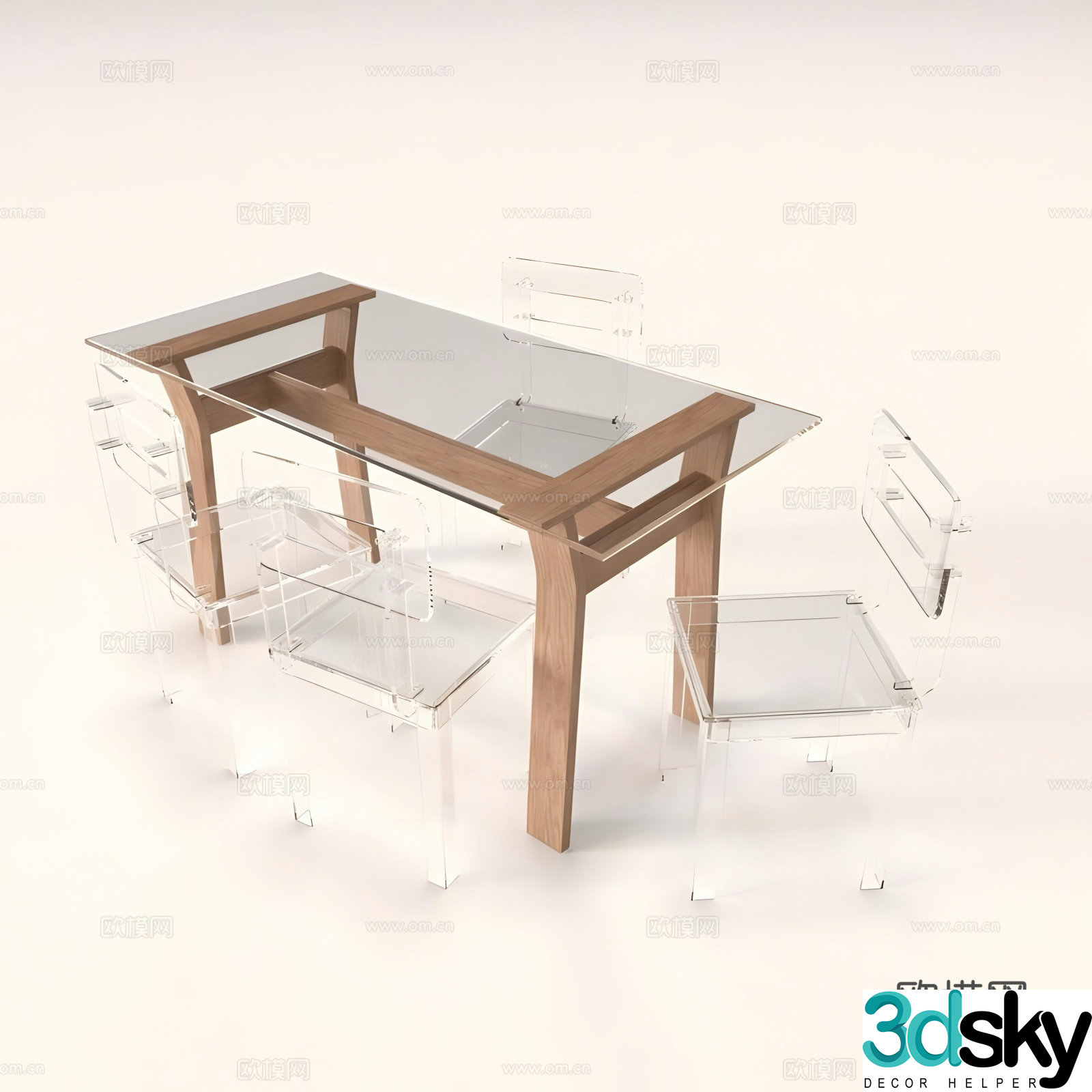 Transparent dining table and chair 3d model