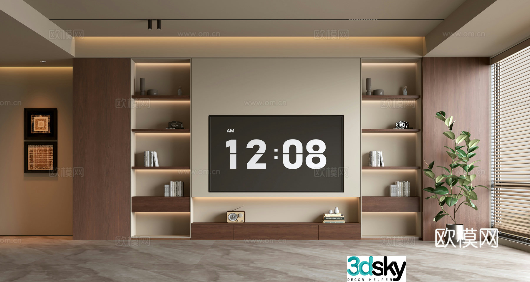 Middle-aged TV background wall 3d model