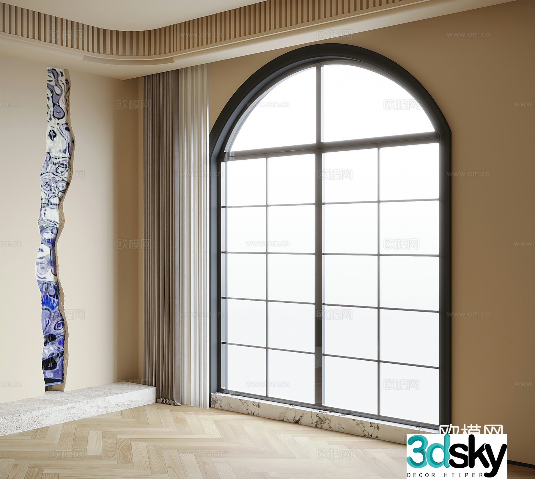 French floor-to-ceiling window 3D model