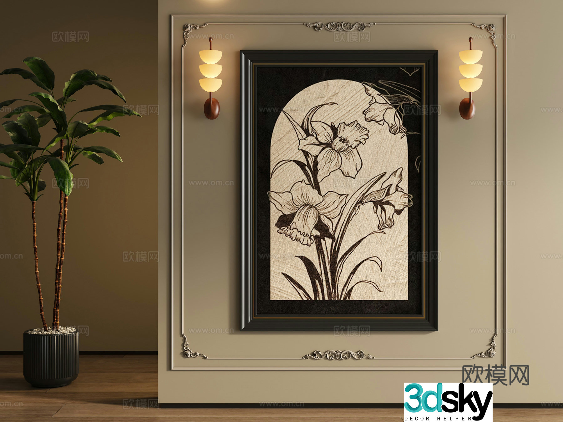 French flower painting decorative painting 3d model