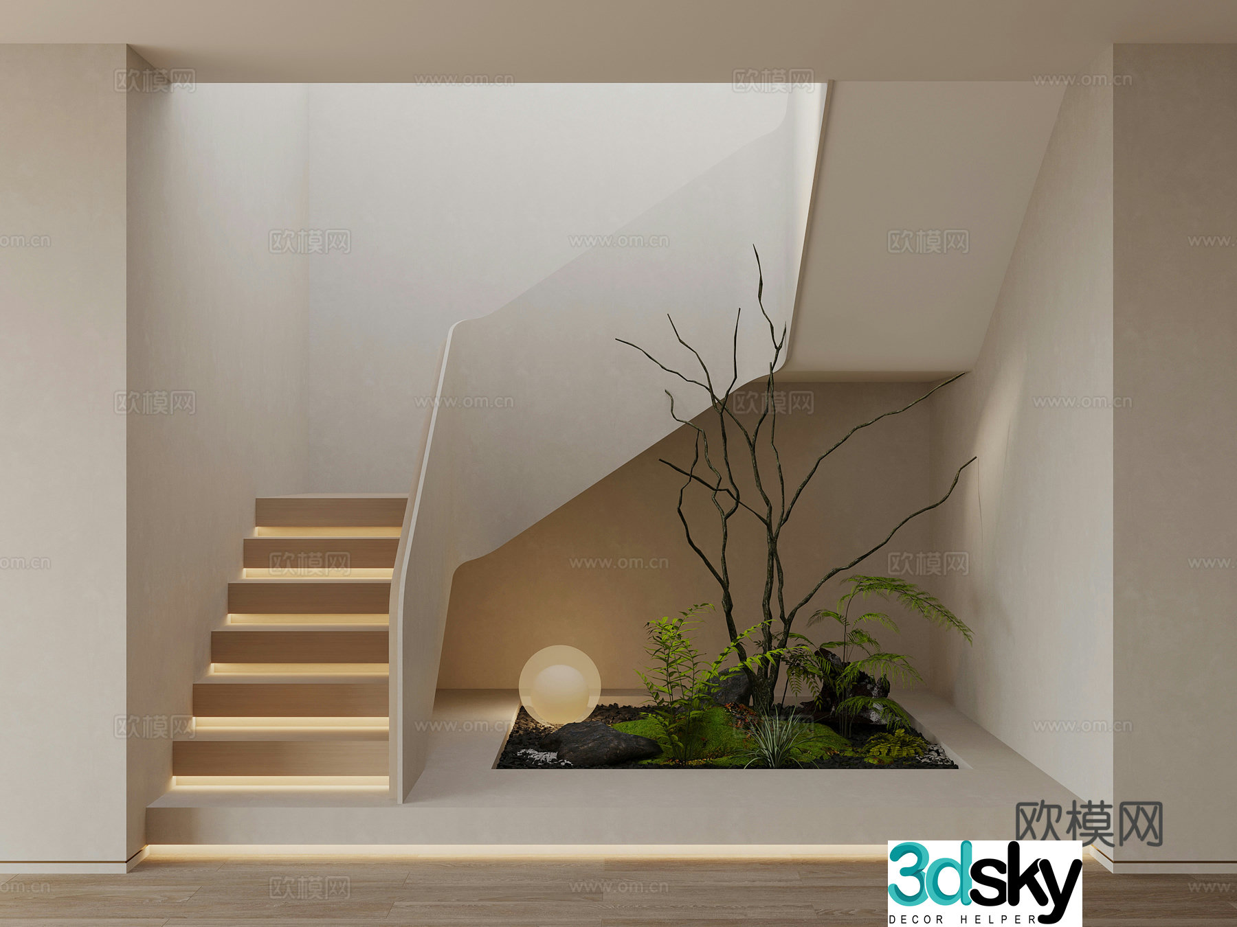 Modern stairwell Indoor Landscape 3D Model