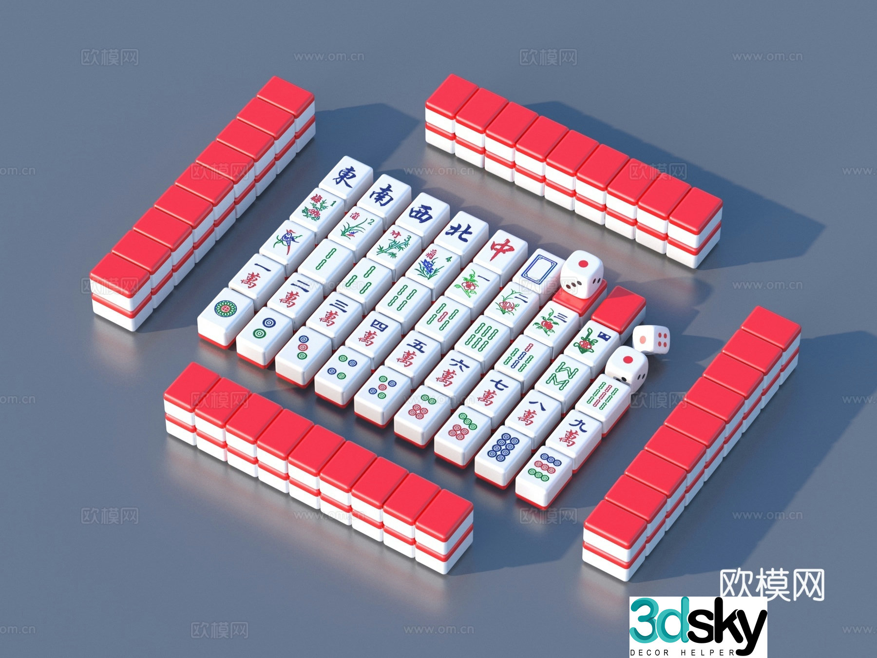 Mahjong Chess and Cards Chinese Mahjong 3D Model
