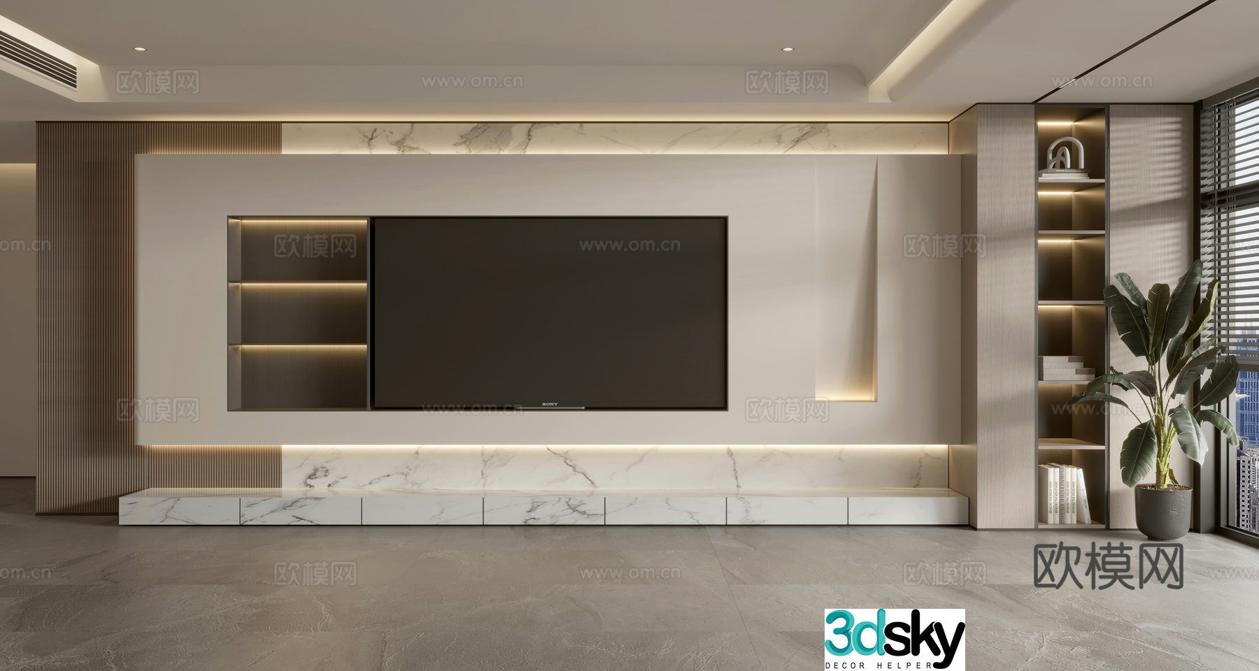 Modern TV background wall 3d model
